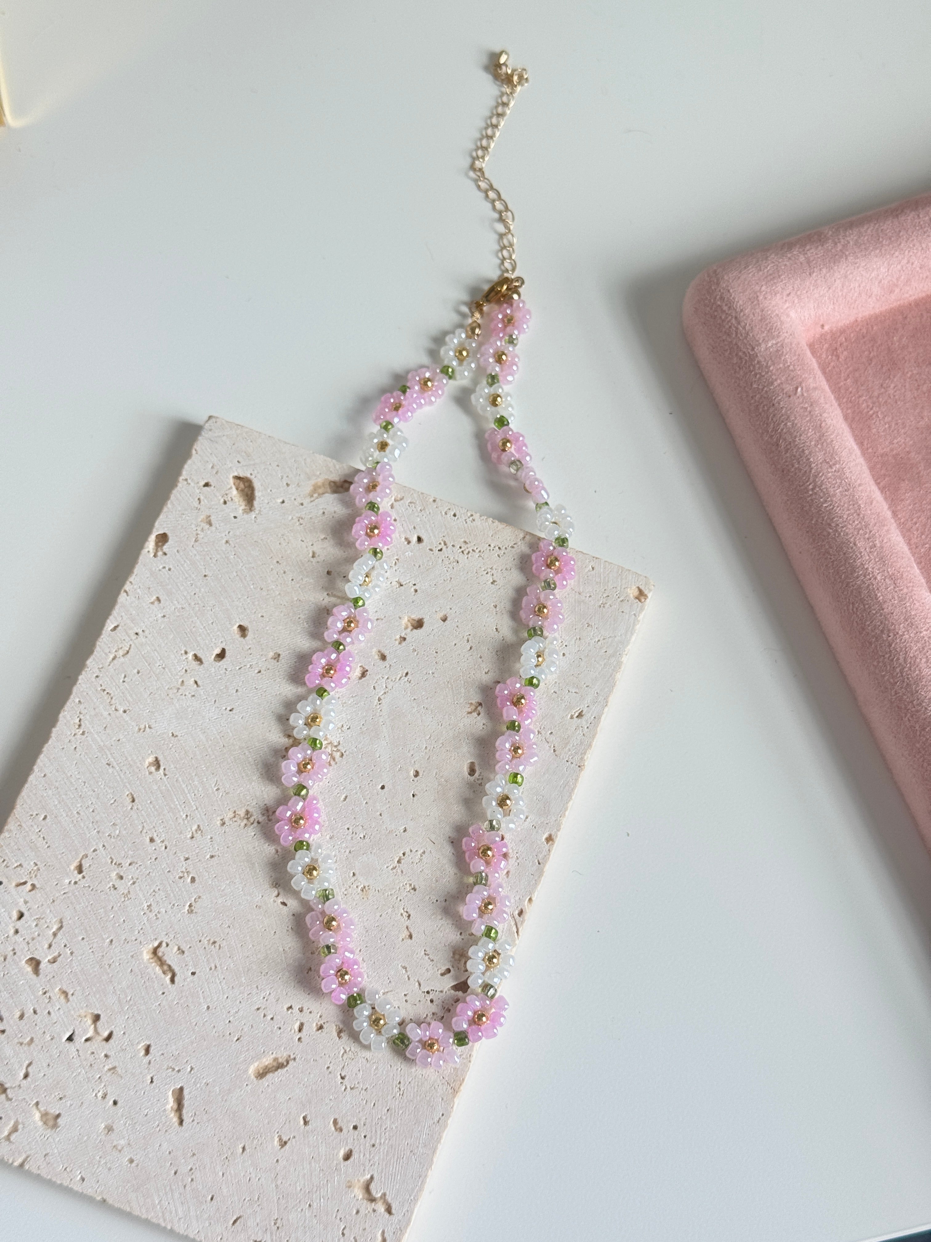 Blush Daisy Beaded Necklace
