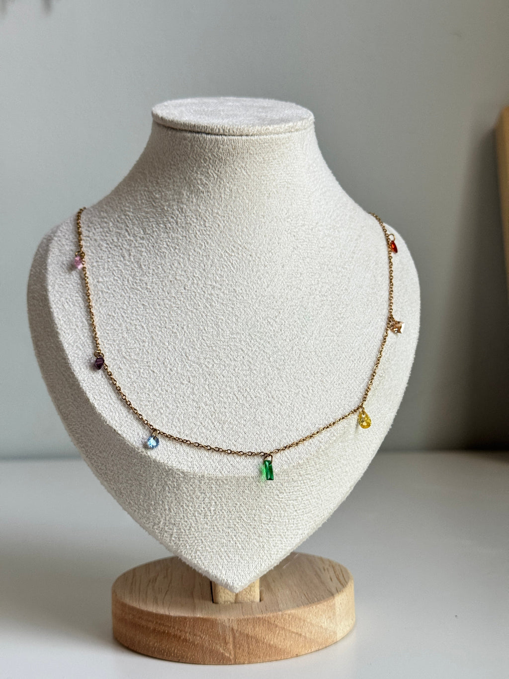 Rainbow Gem Drop Necklace – Gold