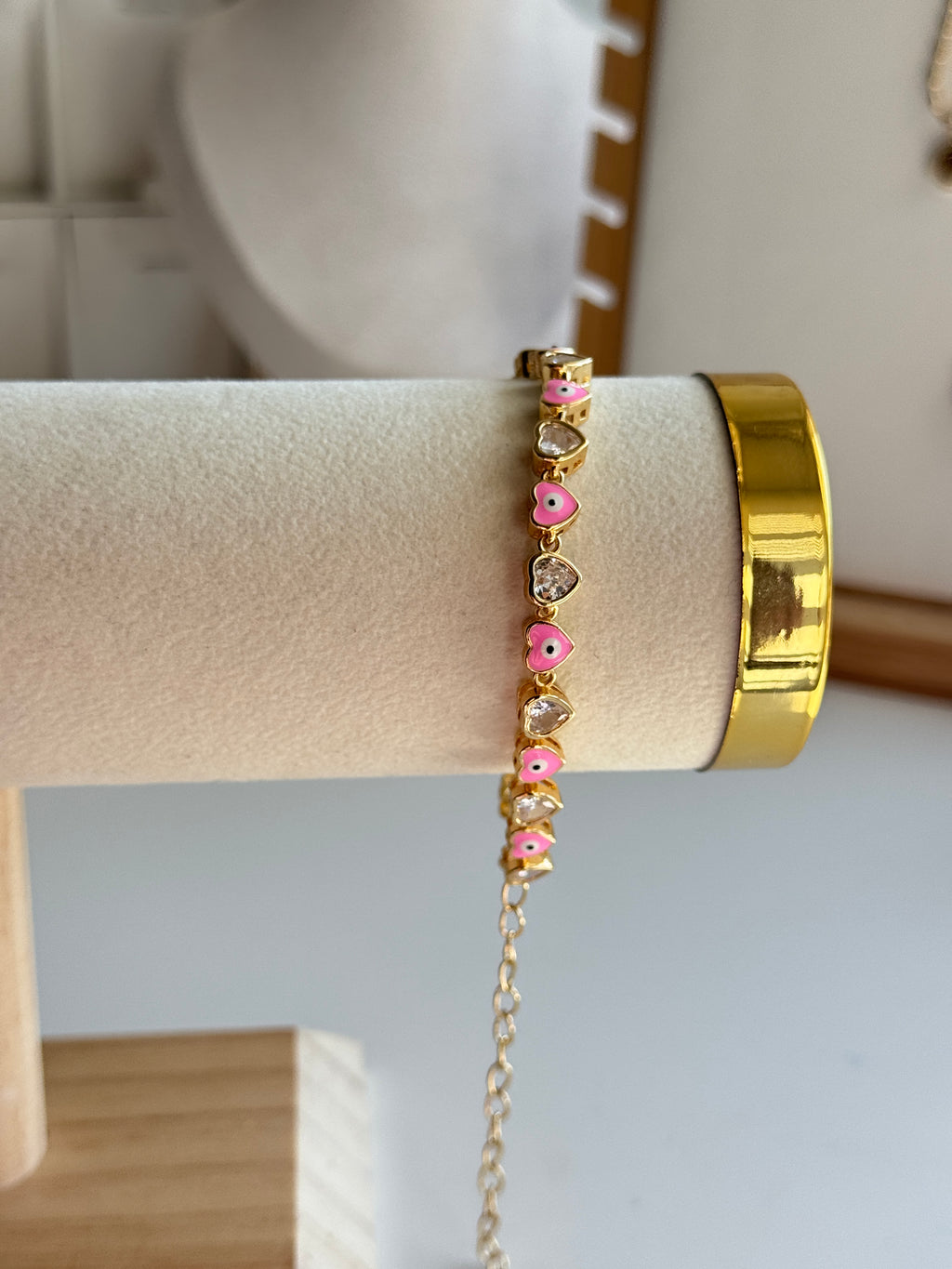 Pink Evil Eye Heart Bracelet