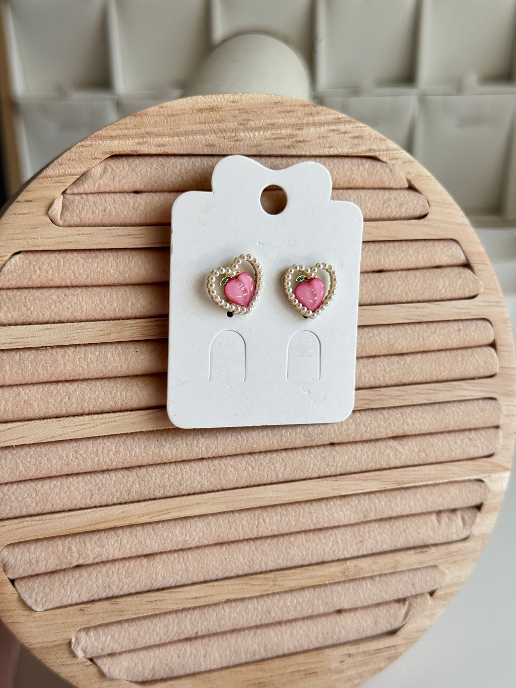 Peach Earrings with Exquisite Pearl Accent