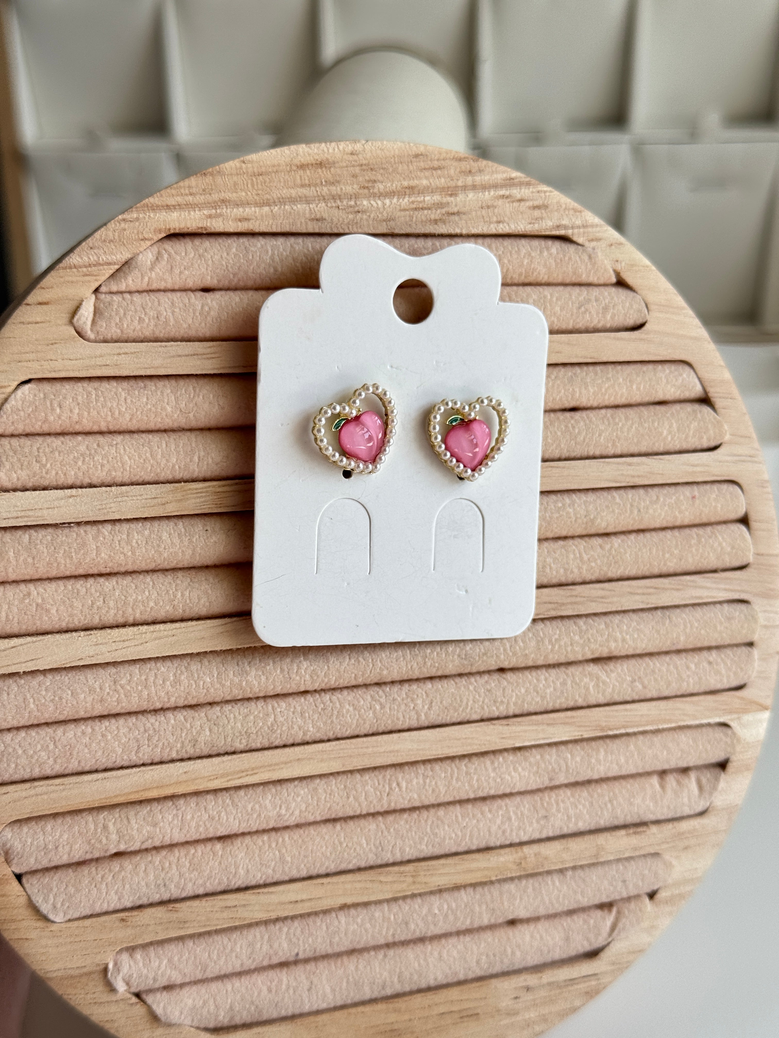 Peach Earrings with Exquisite Pearl Accent