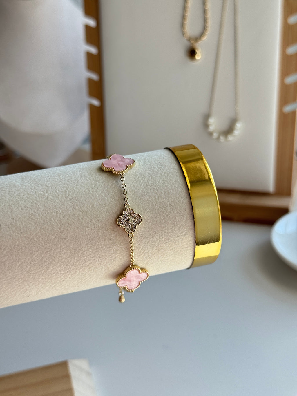 Pink Clover Charm Bracelet