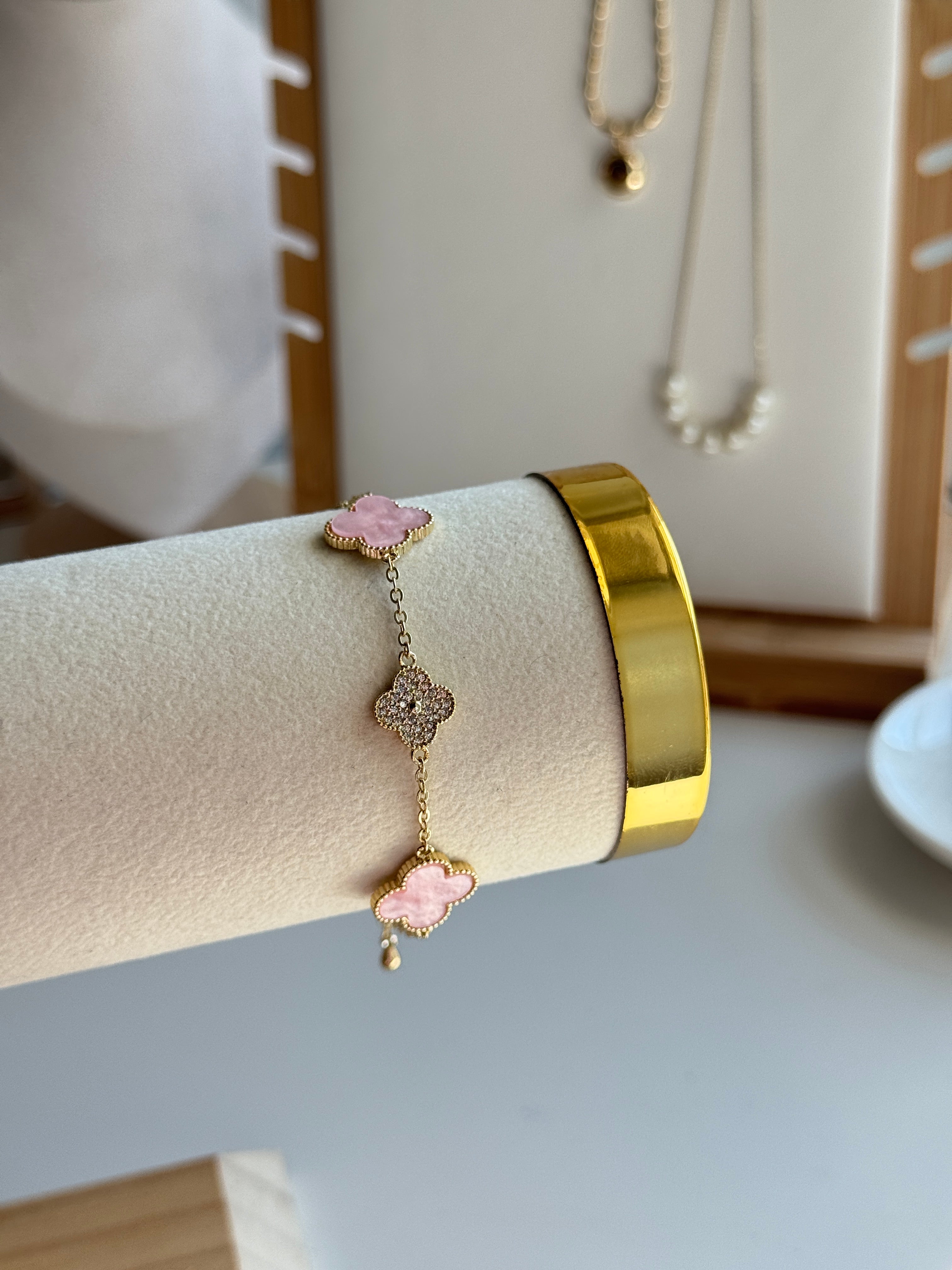 Pink Clover Charm Bracelet