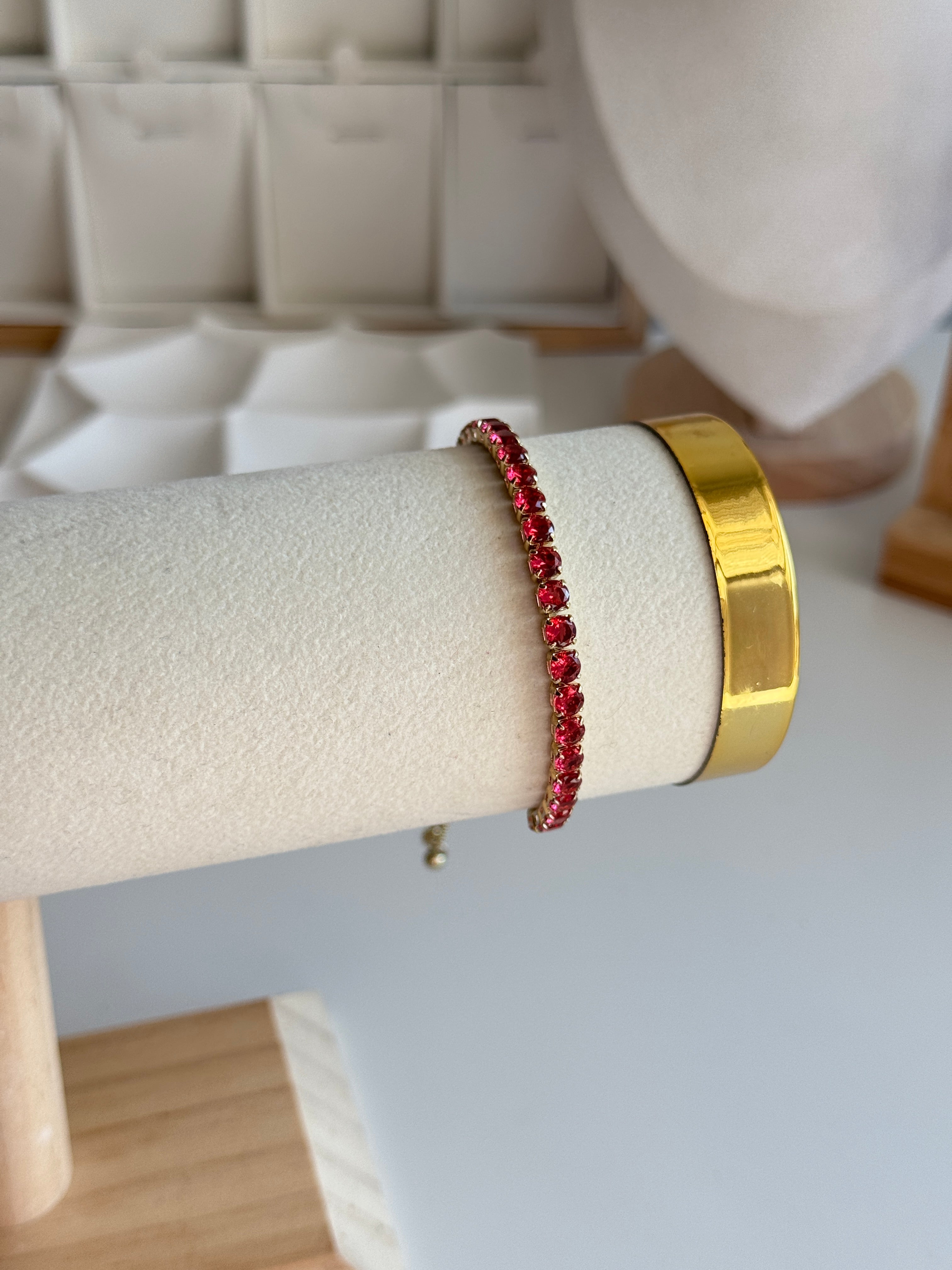 Gold Plated Adjustable Crystal Tennis Bracelet – Multiple Colors
