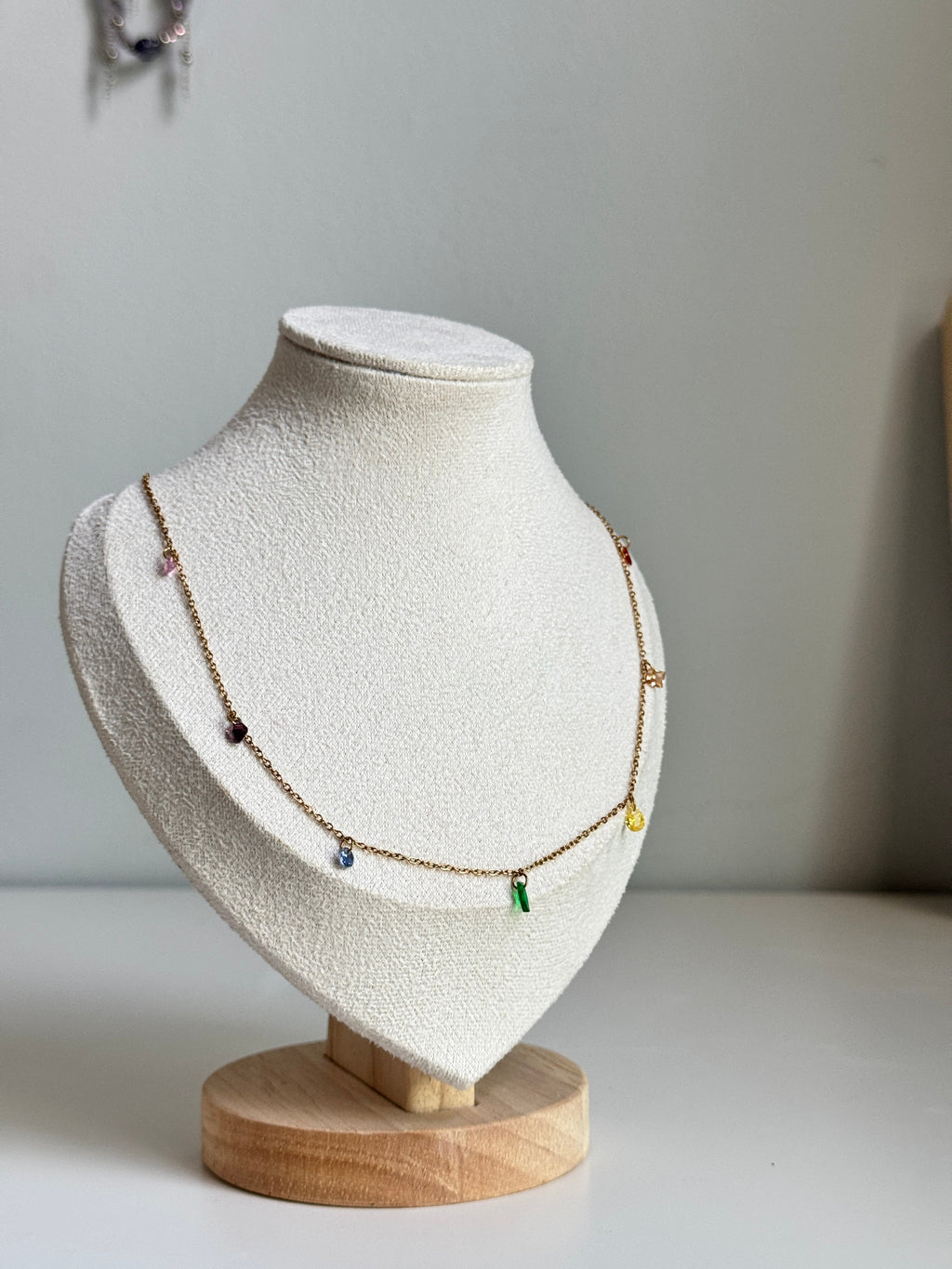 Rainbow Gem Drop Necklace – Gold