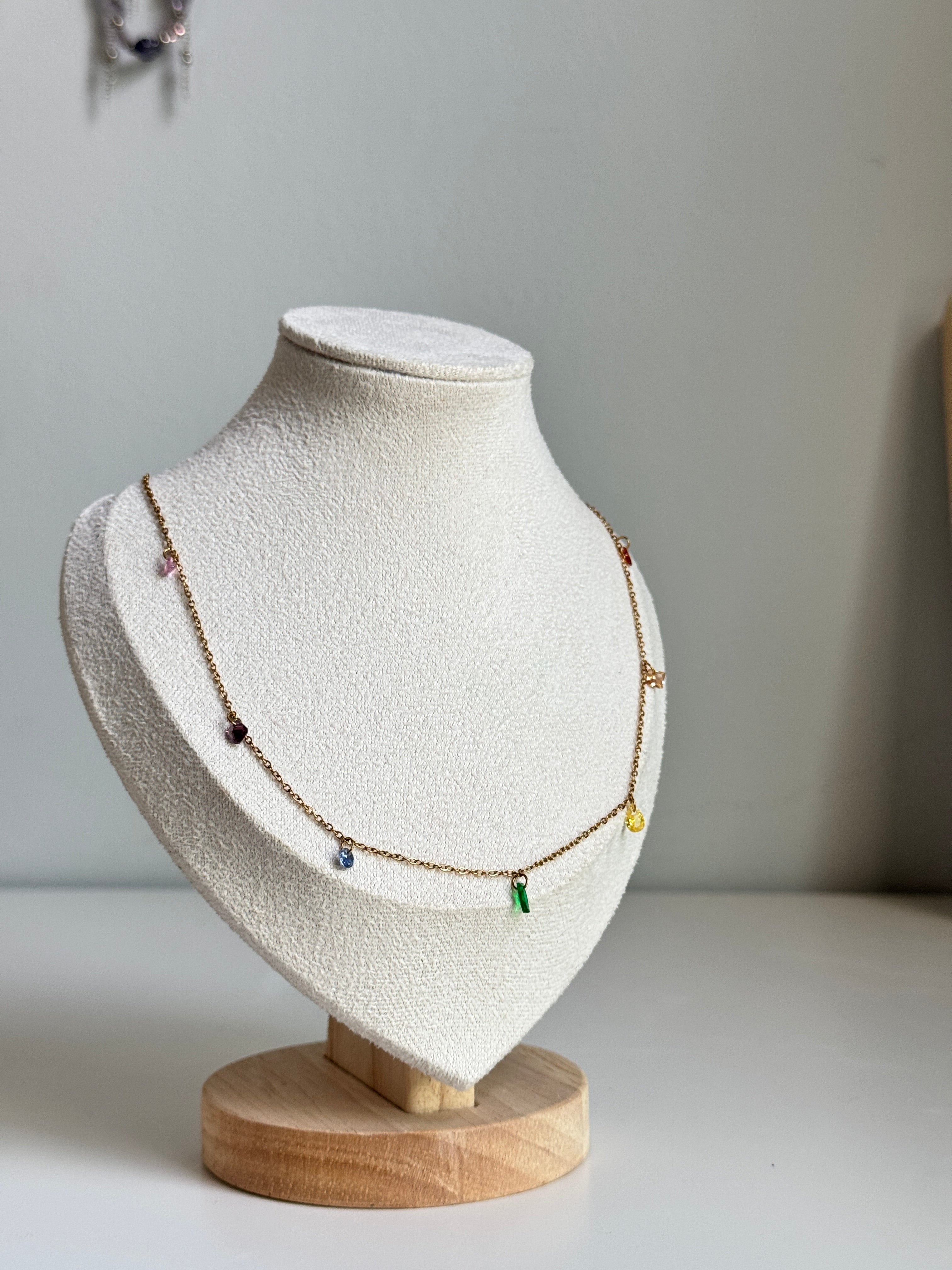 Rainbow Gem Drop Necklace – Gold