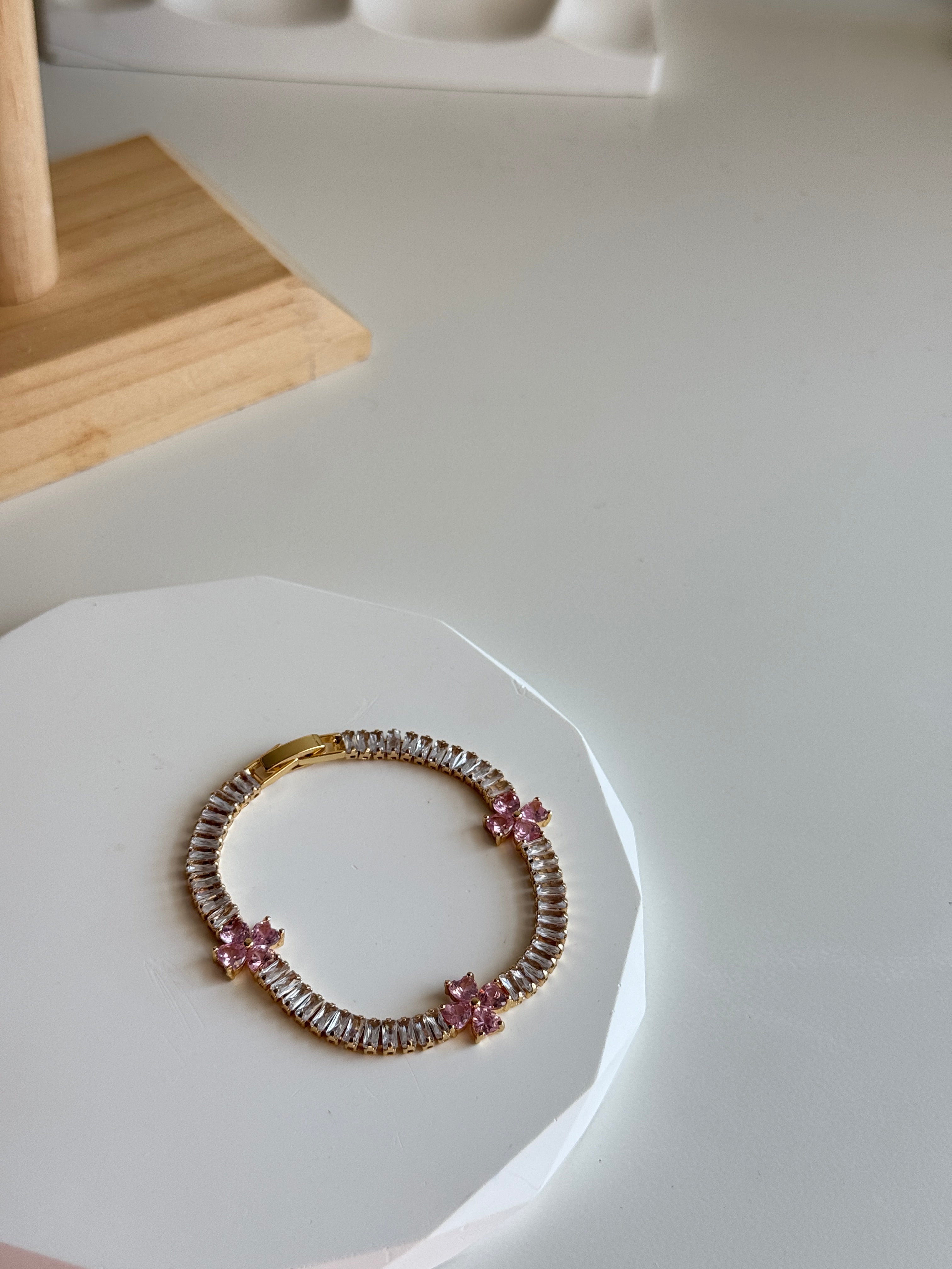 Pink Zircon Butterfly Charm Bracelet