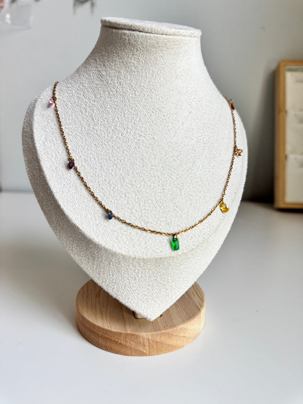Rainbow Gem Drop Necklace – Gold