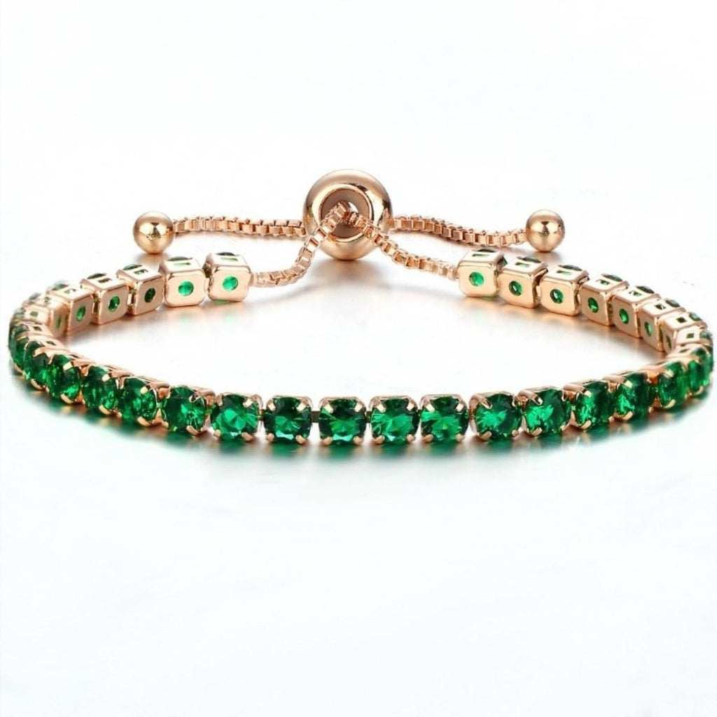 Gold Plated Adjustable Crystal Tennis Bracelet – Multiple Colors