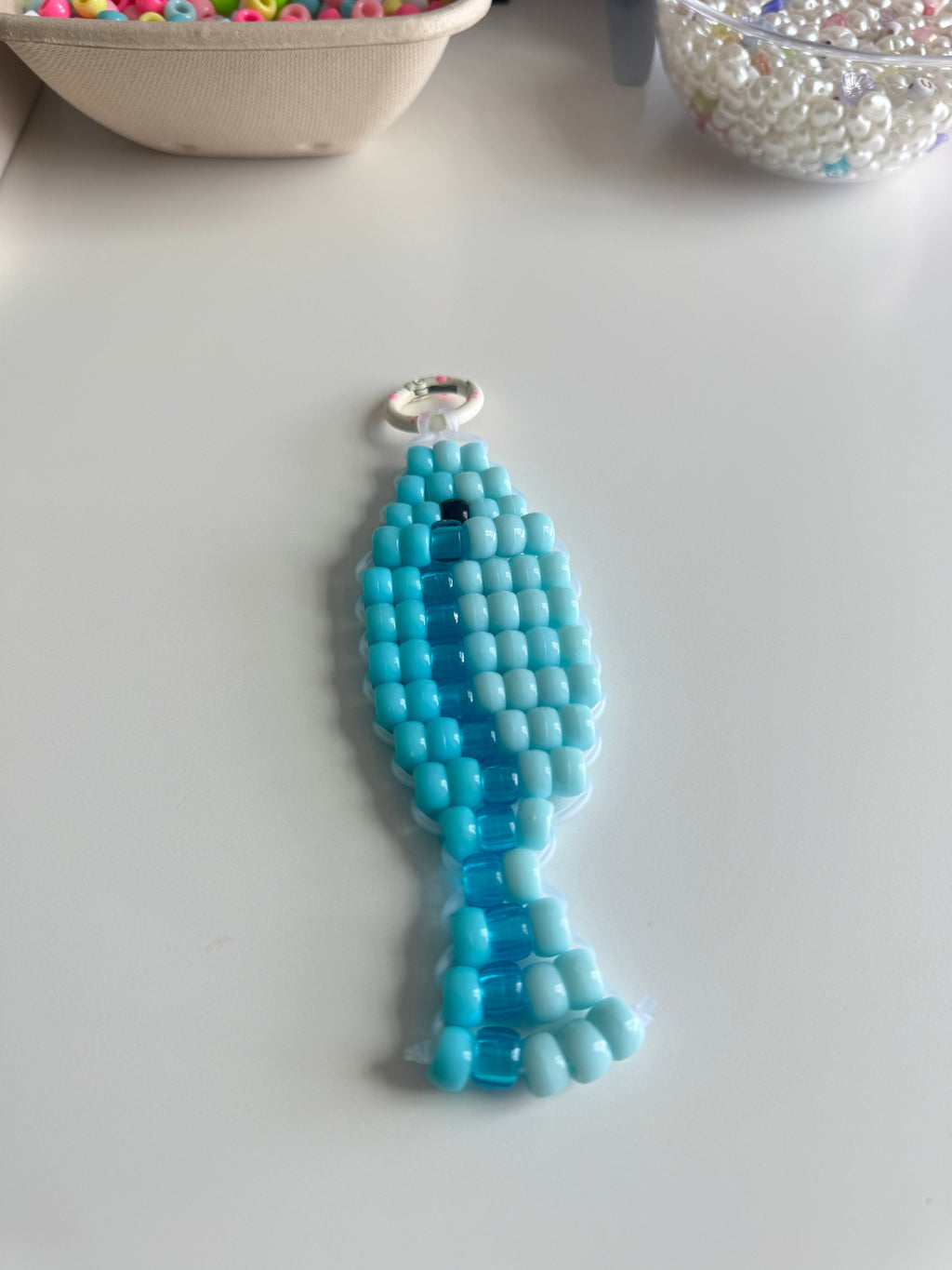 Blue Fish Pony Bead Keychain