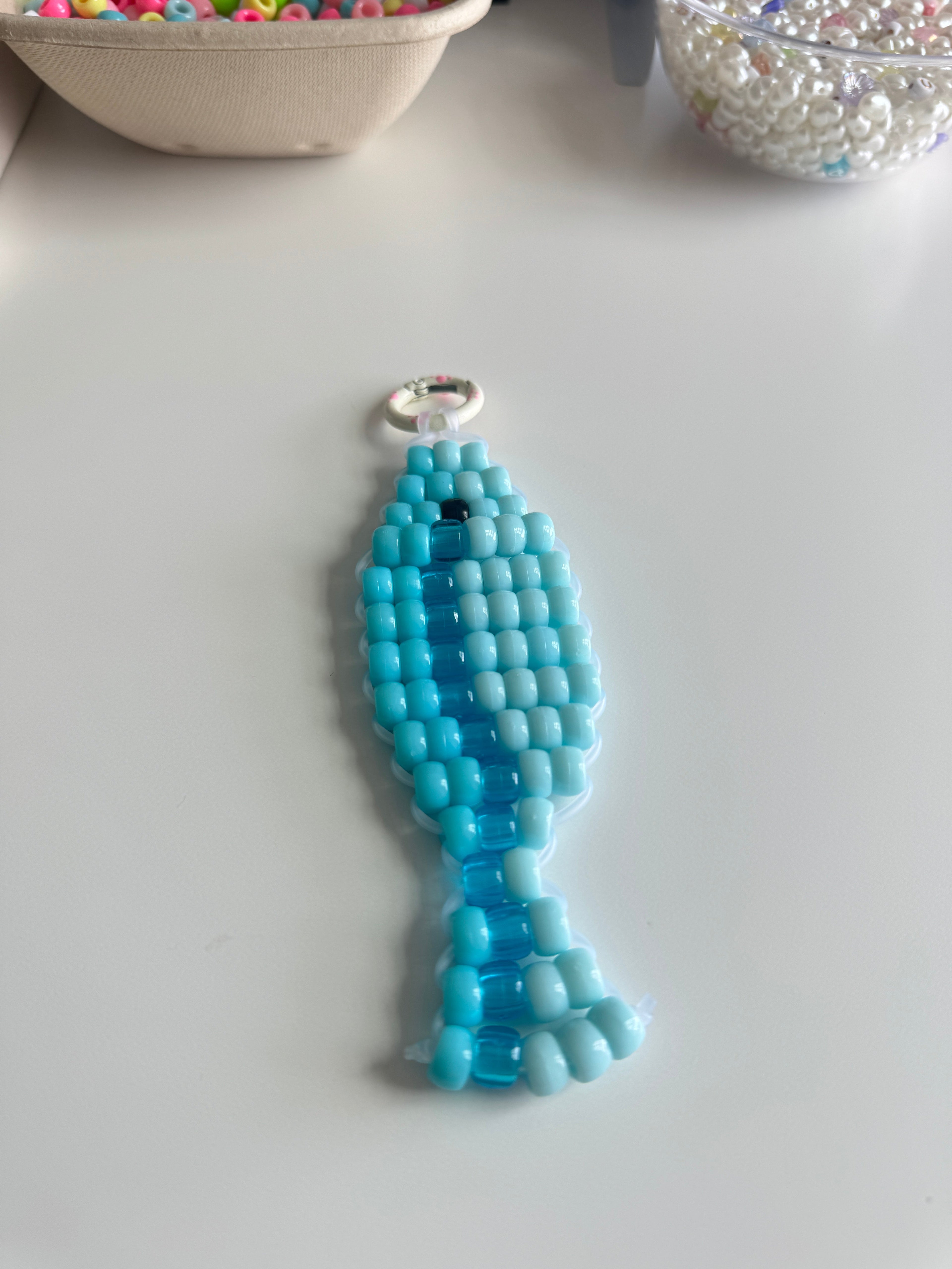 Blue Fish Pony Bead Keychain