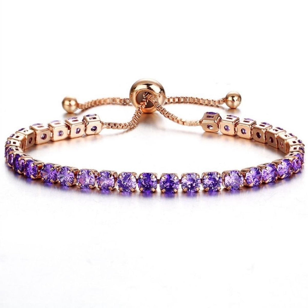 Gold Plated Adjustable Crystal Tennis Bracelet – Multiple Colors