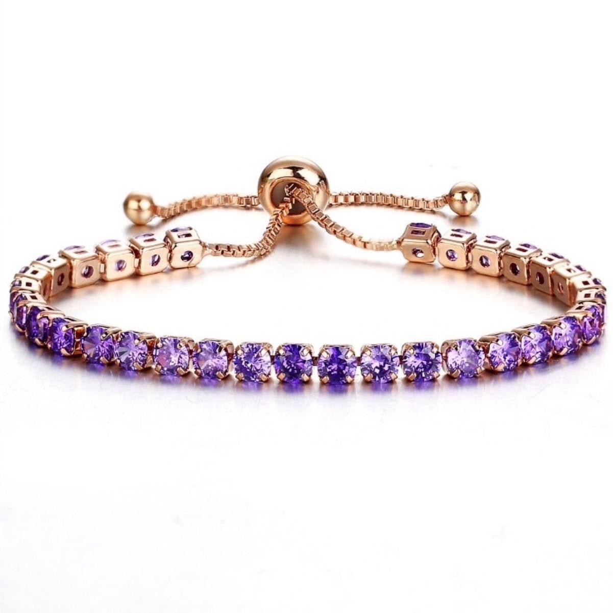 Gold Plated Adjustable Crystal Tennis Bracelet – Multiple Colors