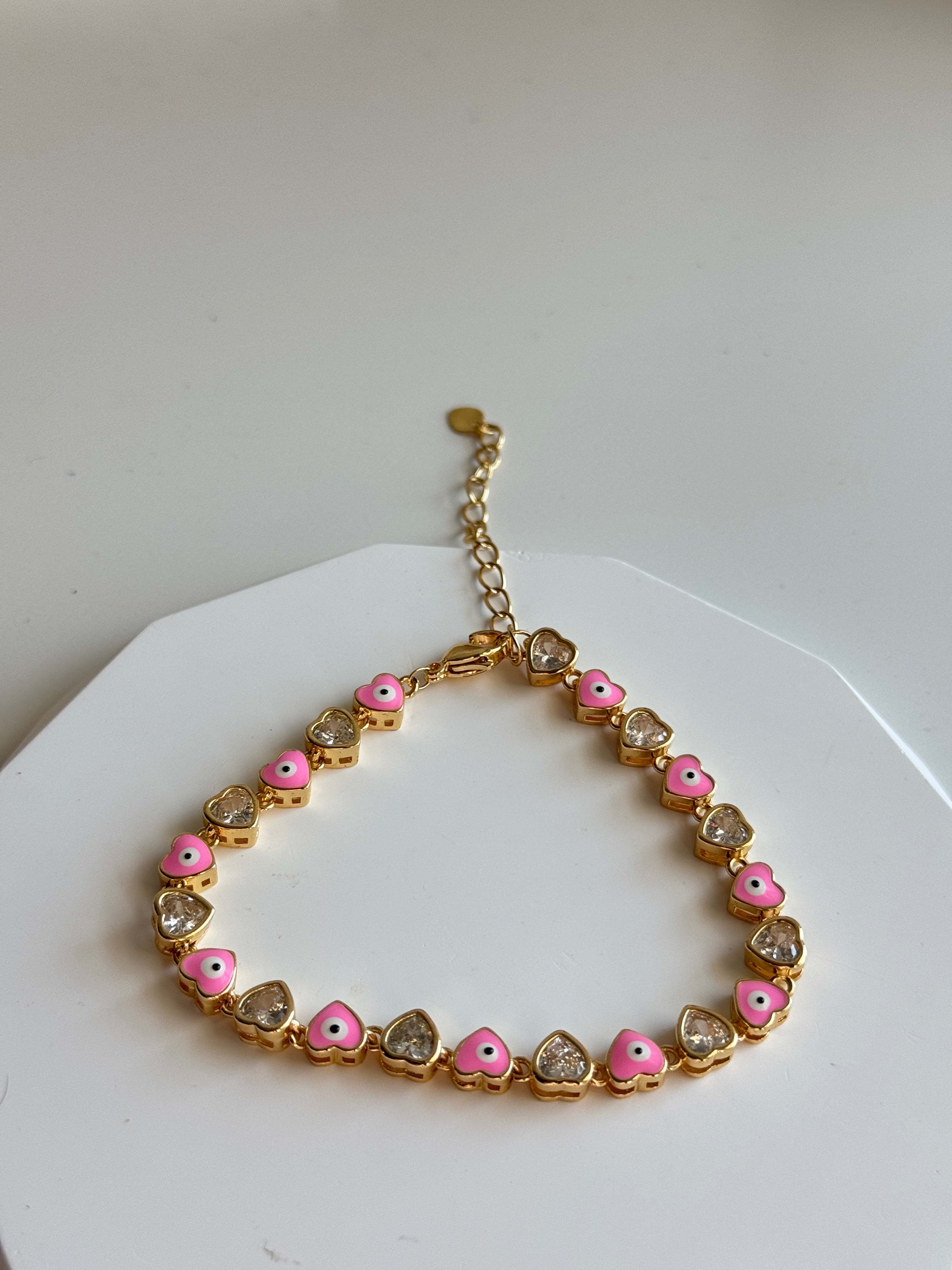 Pink Evil Eye Heart Bracelet