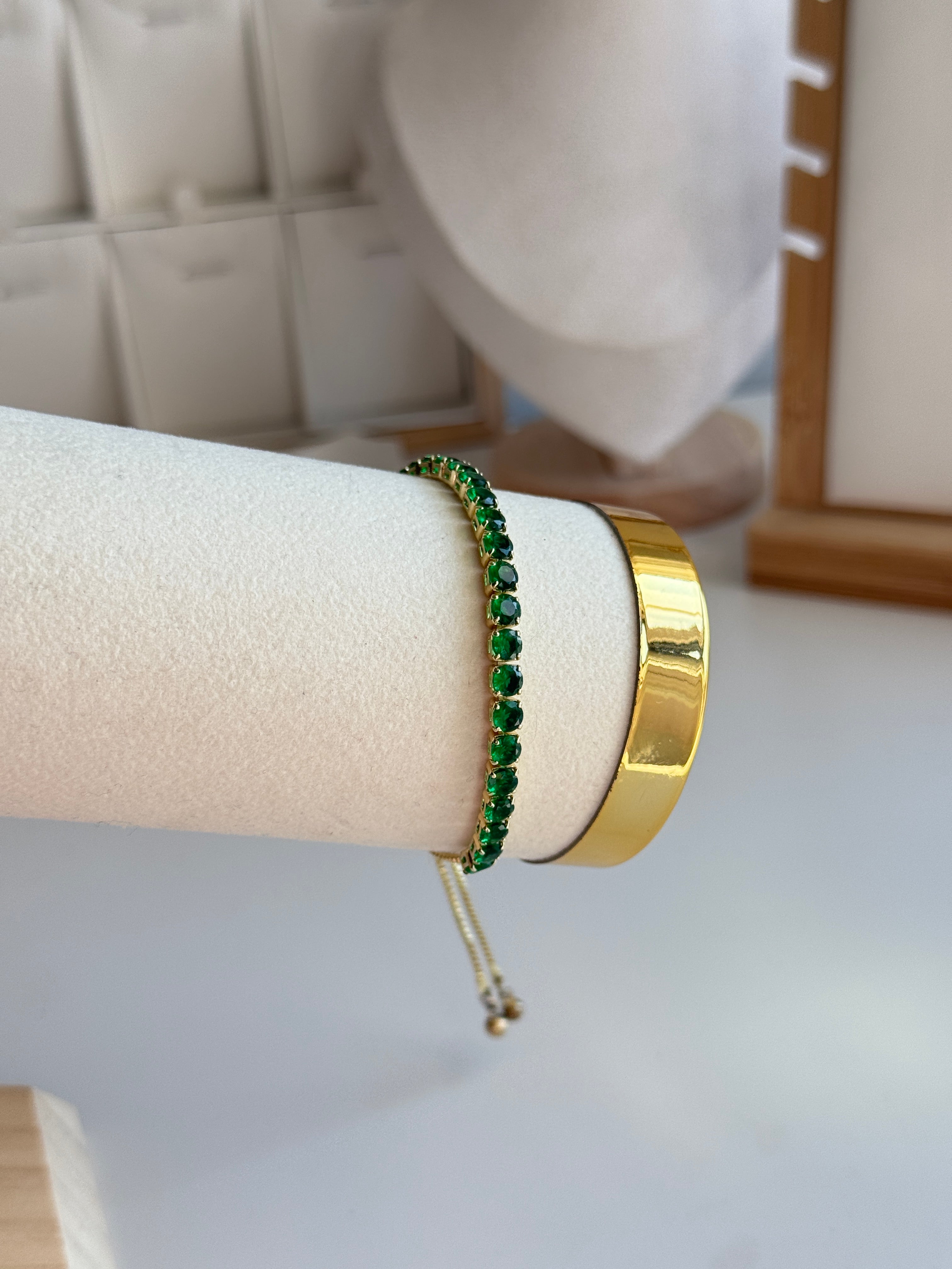 Gold Plated Adjustable Crystal Tennis Bracelet – Multiple Colors