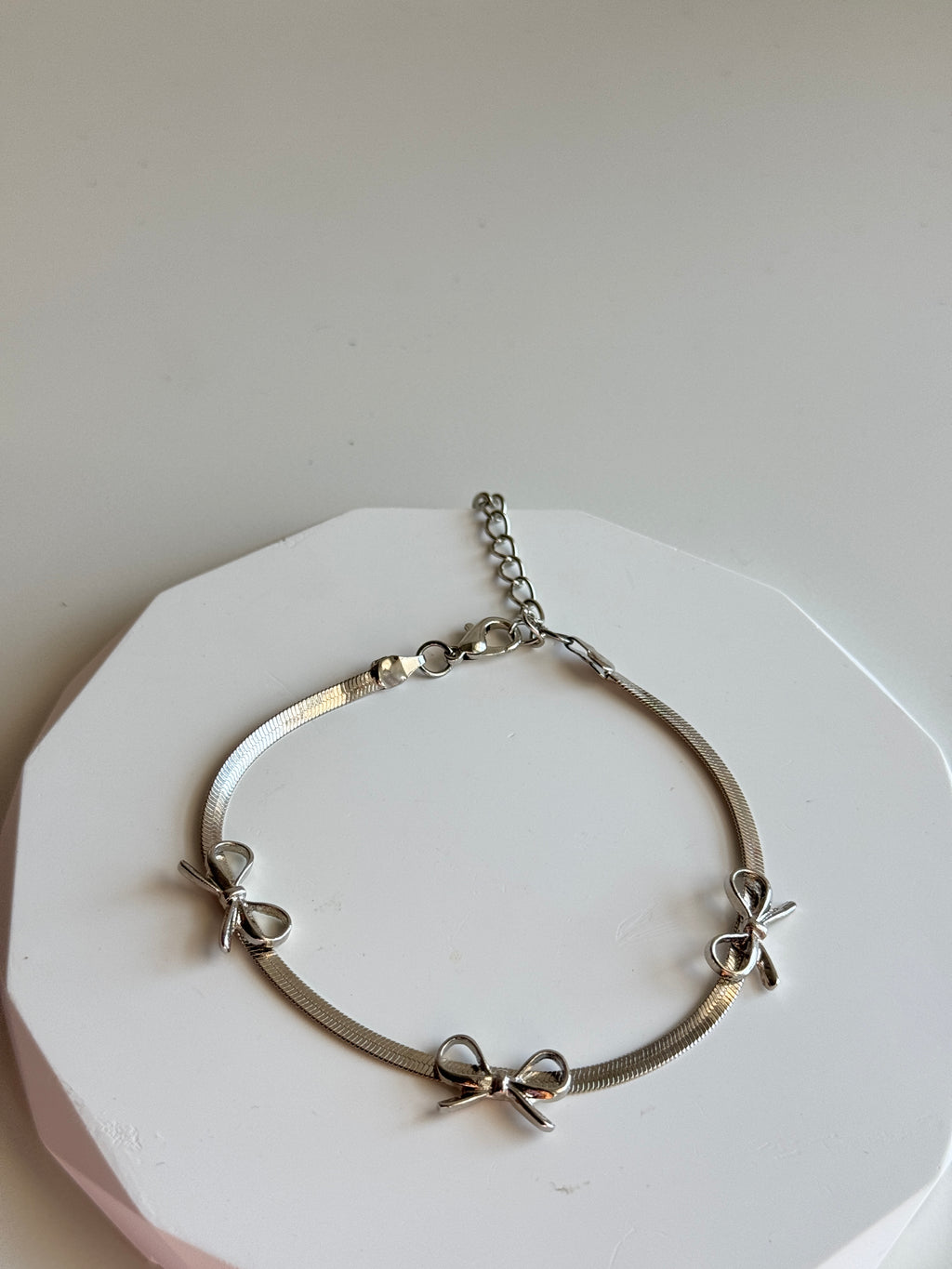 Silver Triple Bow Charm Bracelet