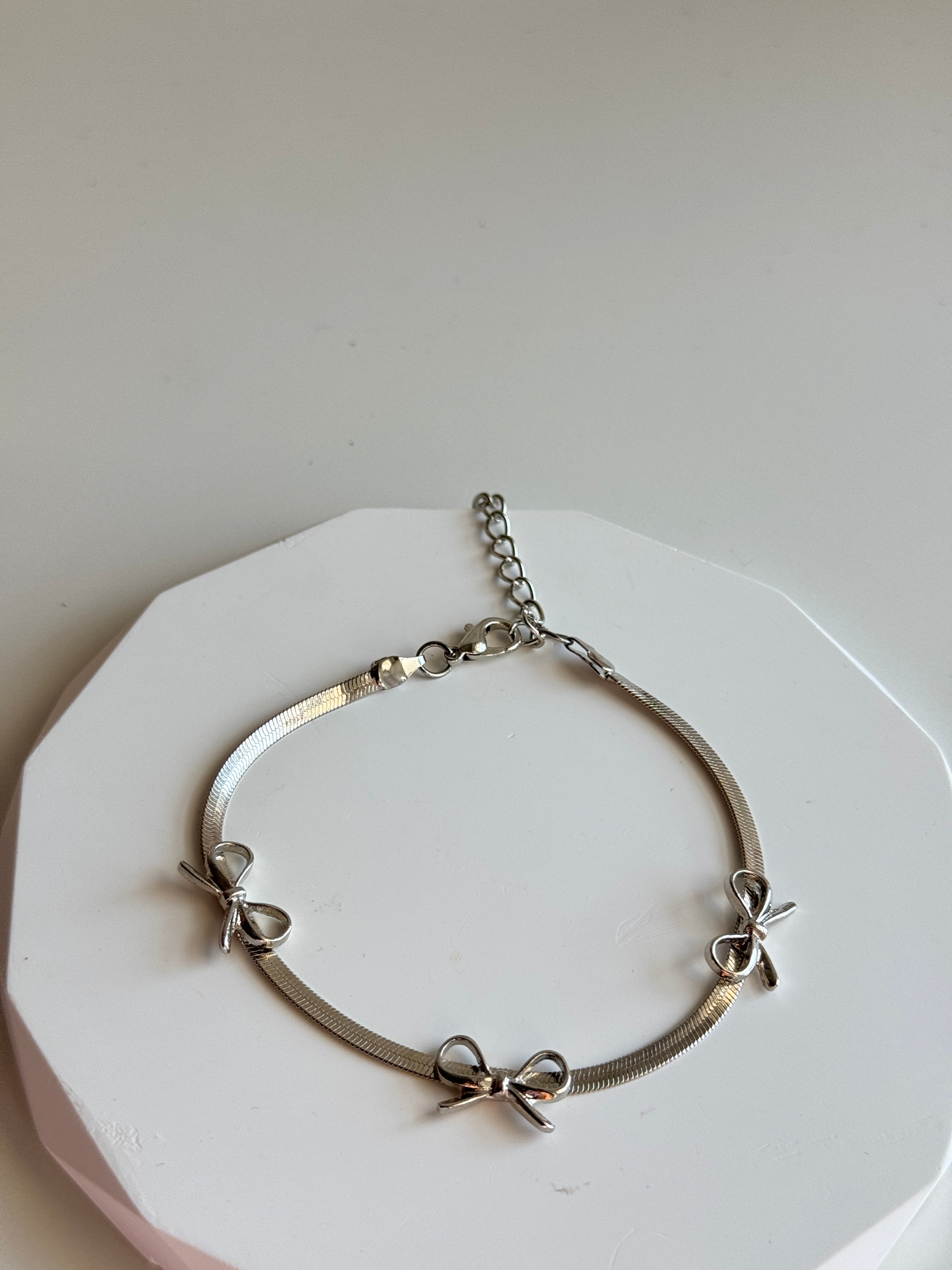 Silver Triple Bow Charm Bracelet