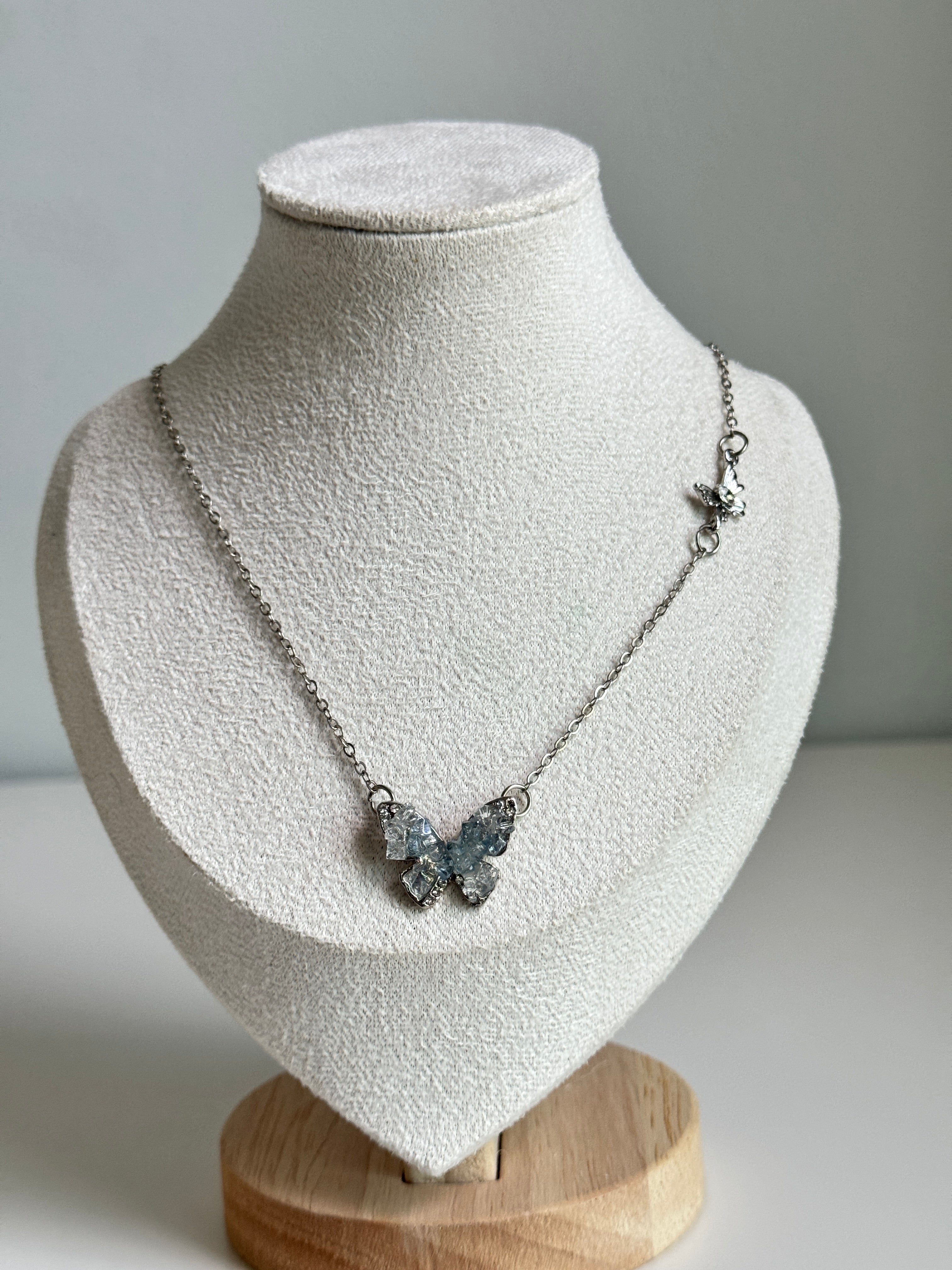Frosted Butterfly Necklace – Silver