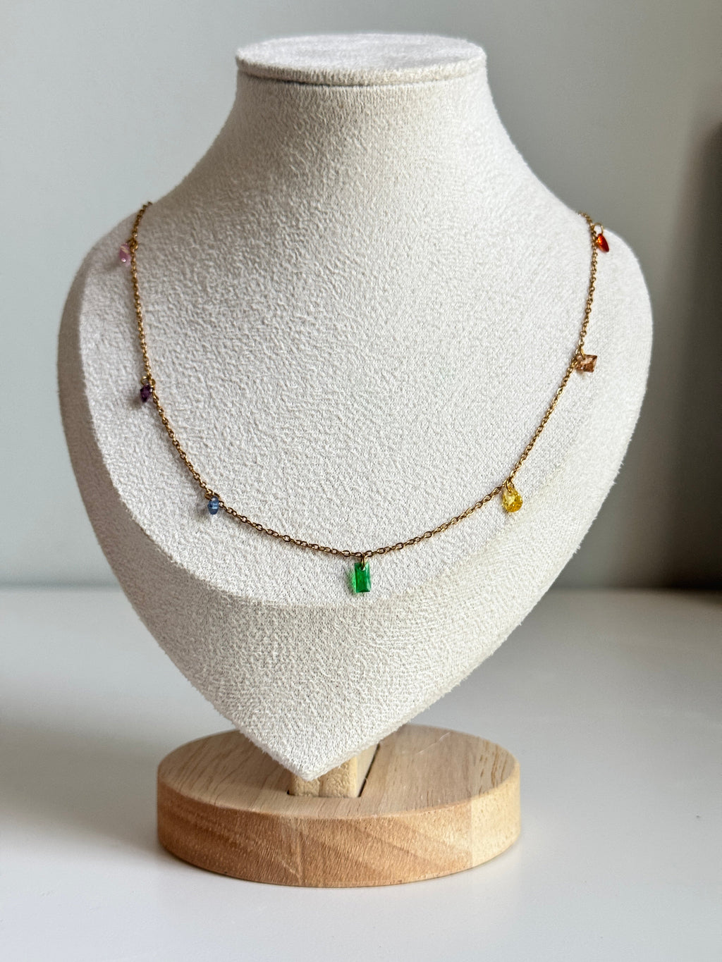 Rainbow Gem Drop Necklace – Gold