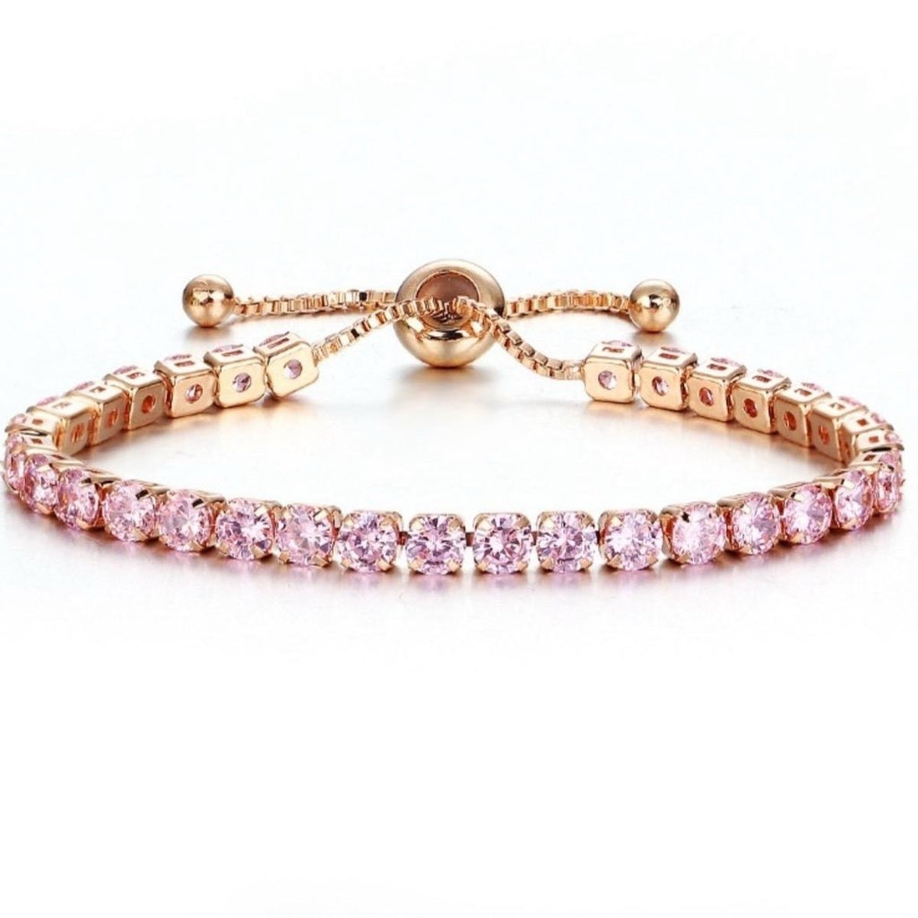 Gold Plated Adjustable Crystal Tennis Bracelet – Multiple Colors
