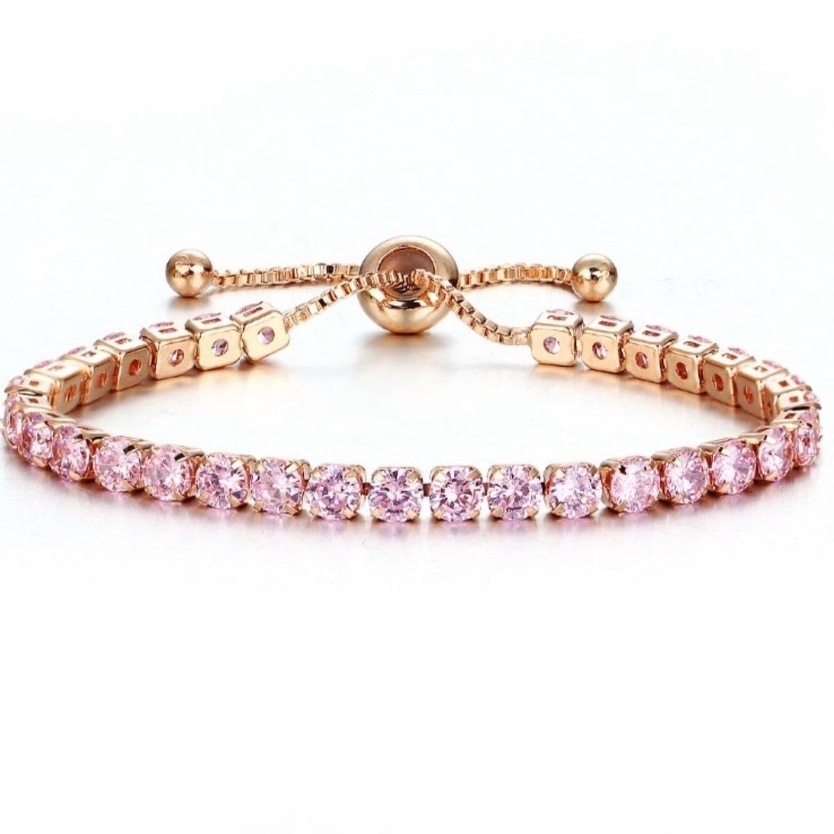 Gold Plated Adjustable Crystal Tennis Bracelet – Multiple Colors