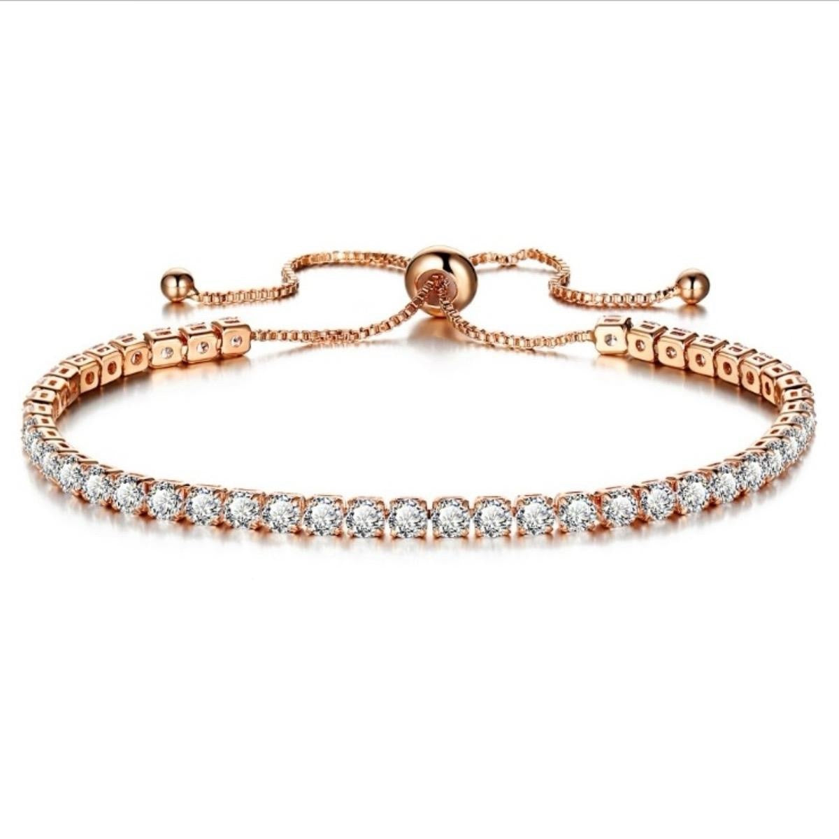 Gold Plated Adjustable Crystal Tennis Bracelet – Multiple Colors