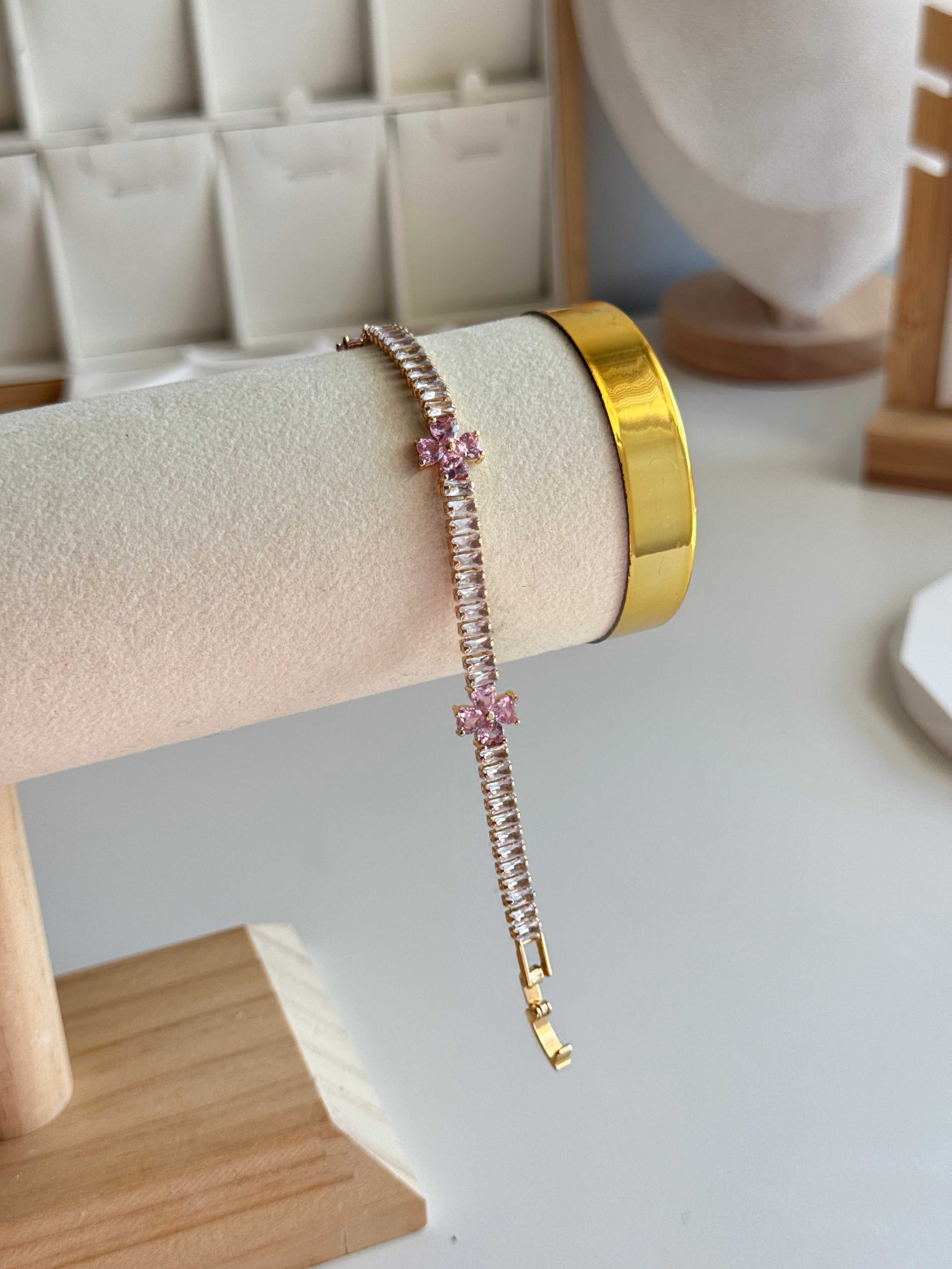 Pink Zircon Butterfly Charm Bracelet