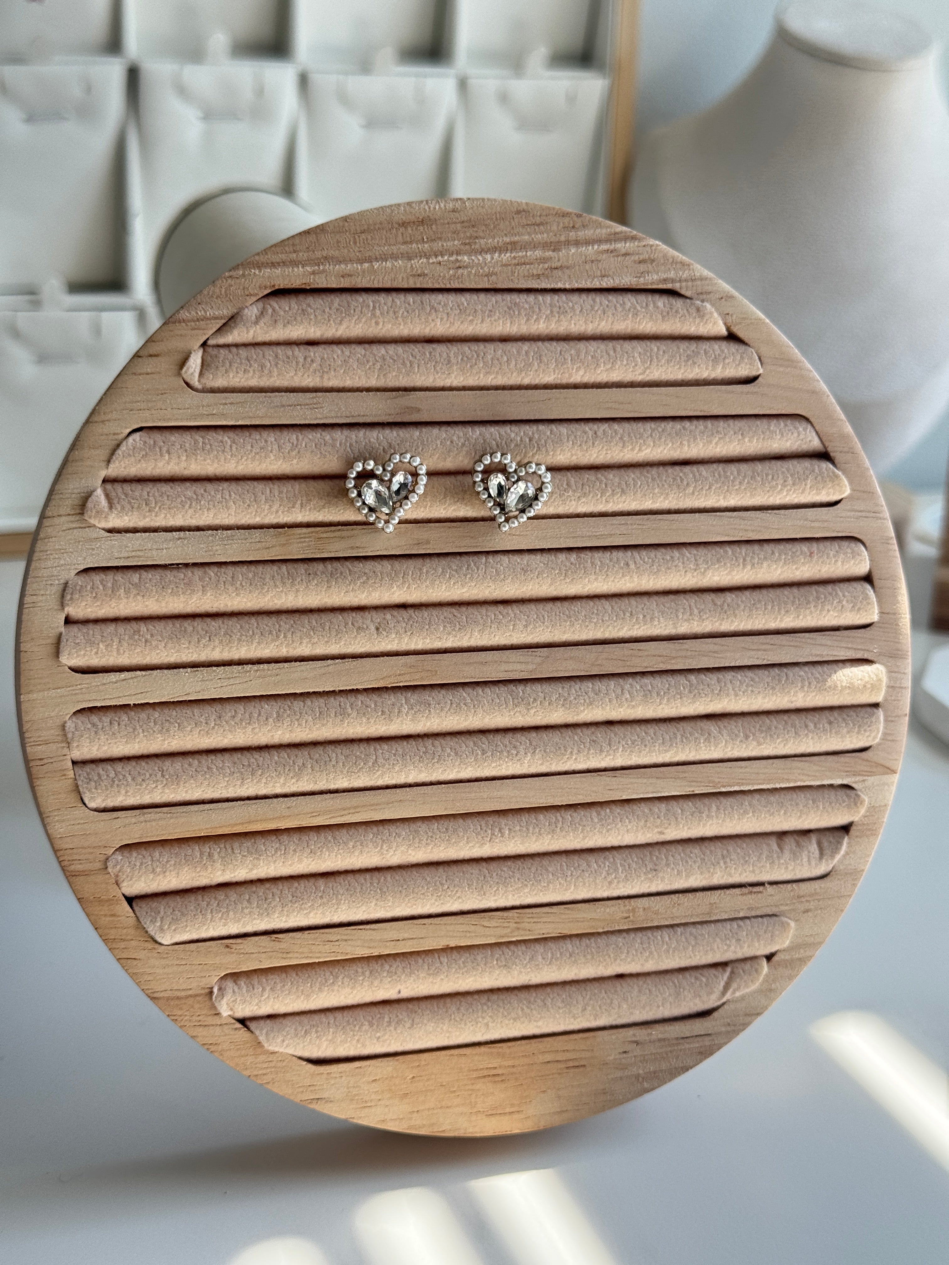 Pearl Heart Crystal Stud Earrings