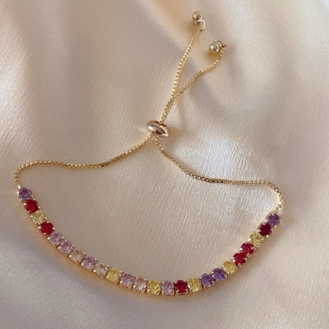 Gold Plated Adjustable Crystal Tennis Bracelet – Multiple Colors