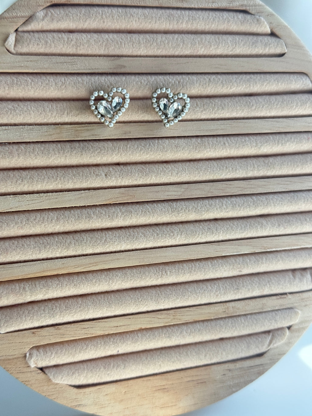 Pearl Heart Crystal Stud Earrings