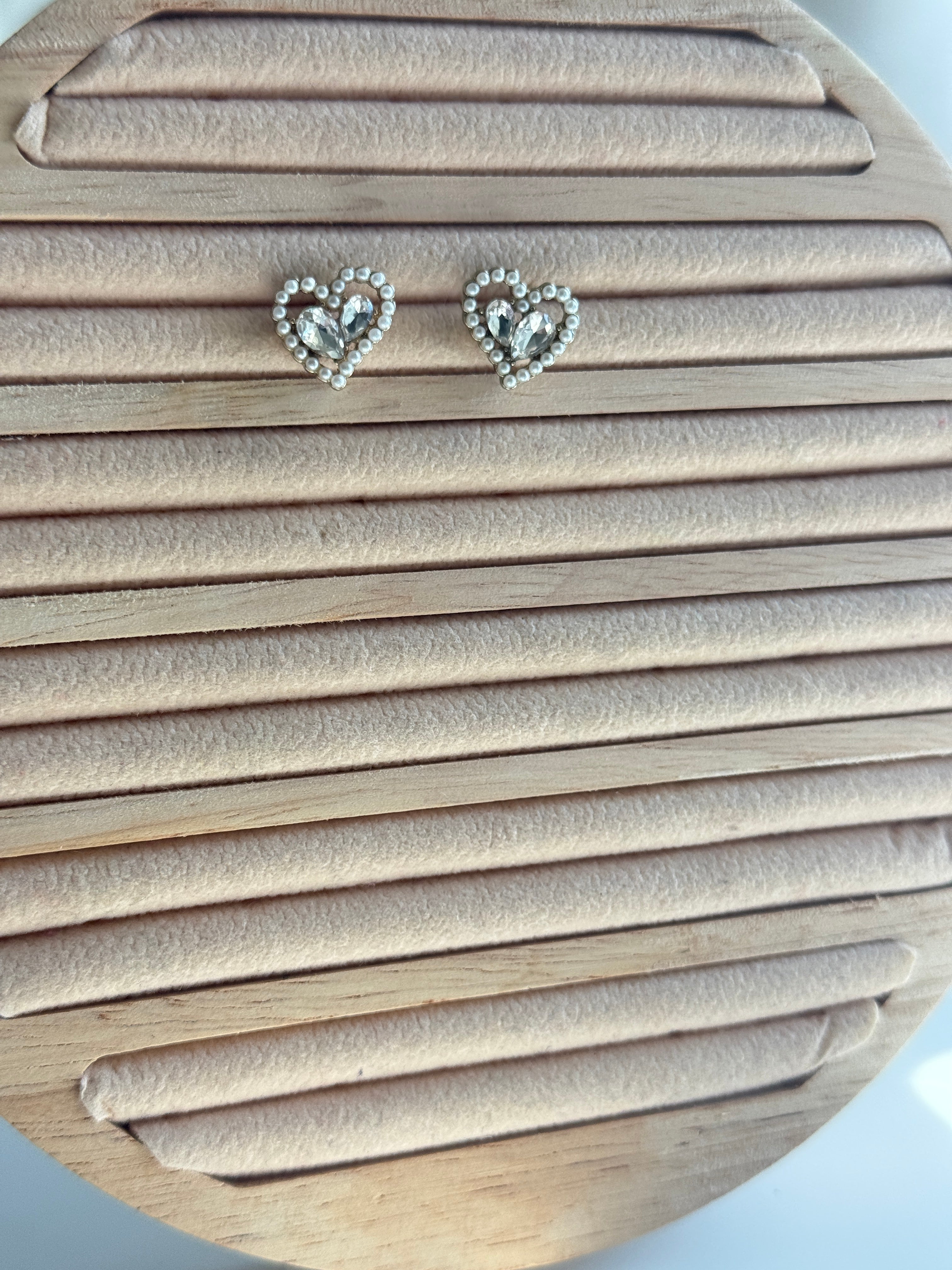 Pearl Heart Crystal Stud Earrings