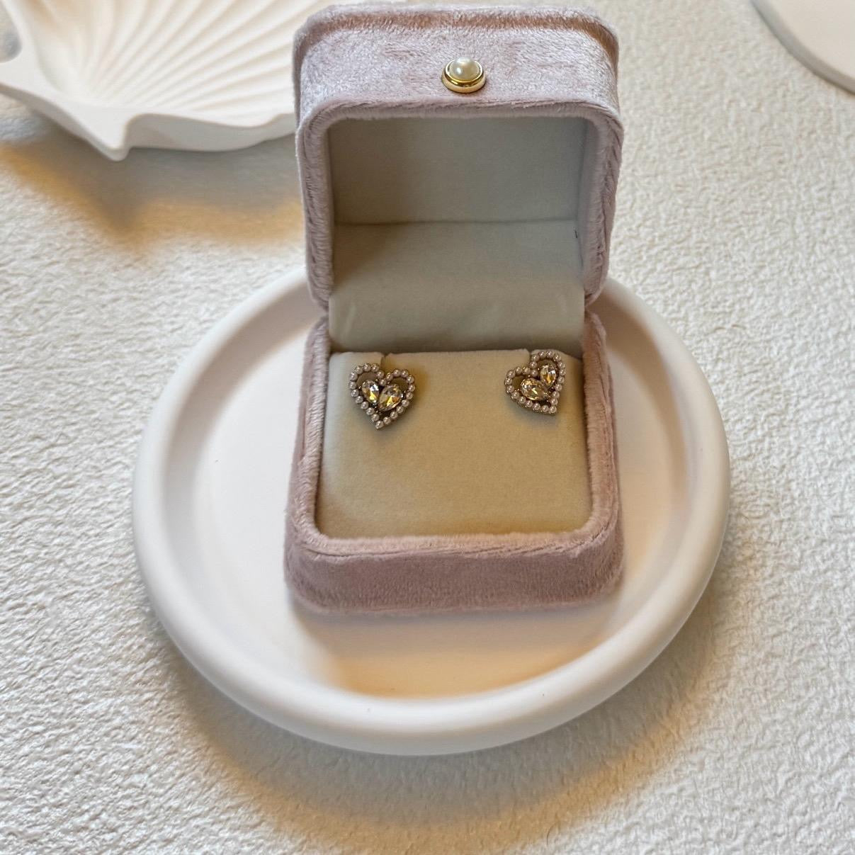 Pearl Heart Crystal Stud Earrings