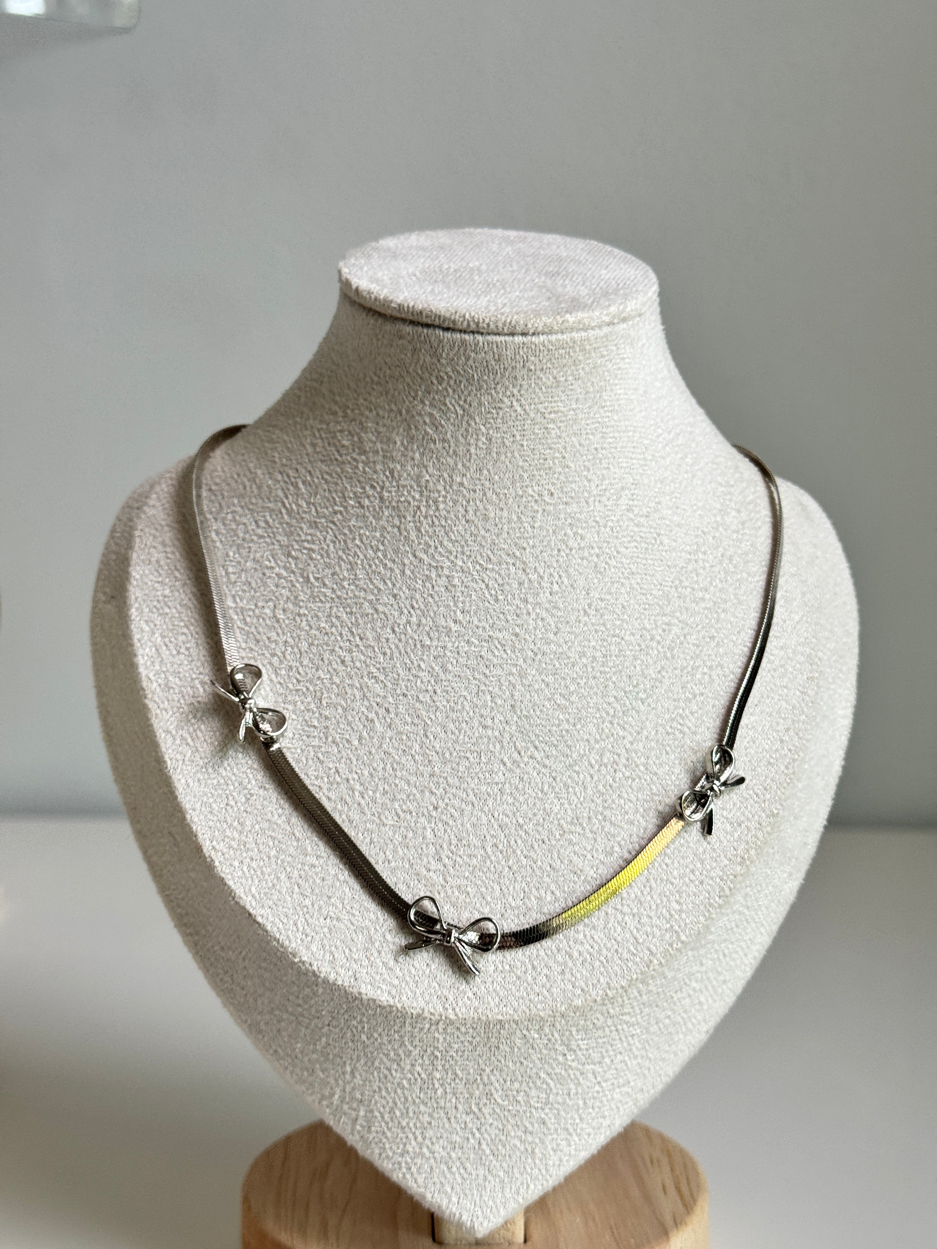 Silver Bow Snake Chain Necklace
