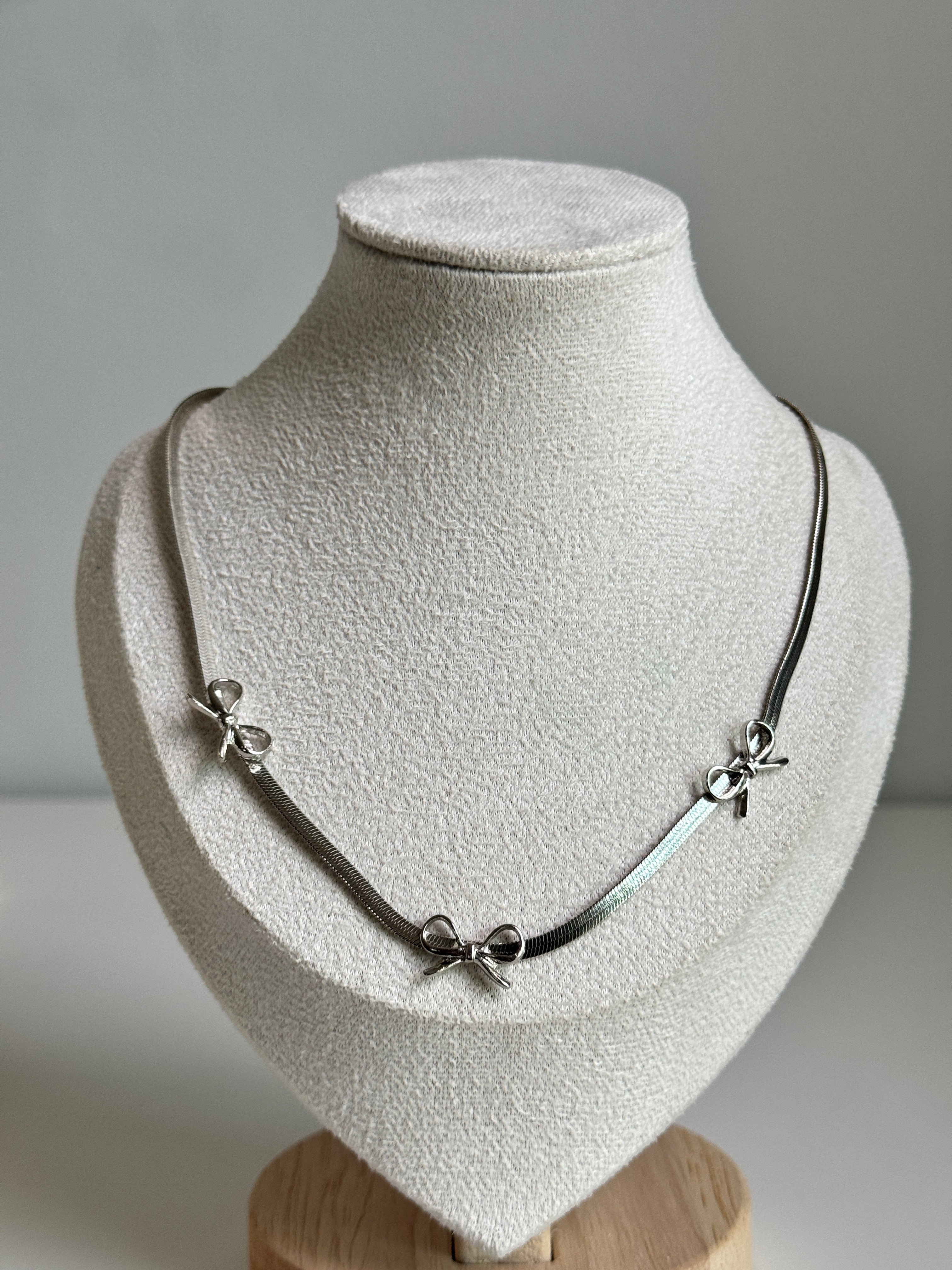 Silver Bow Snake Chain Necklace