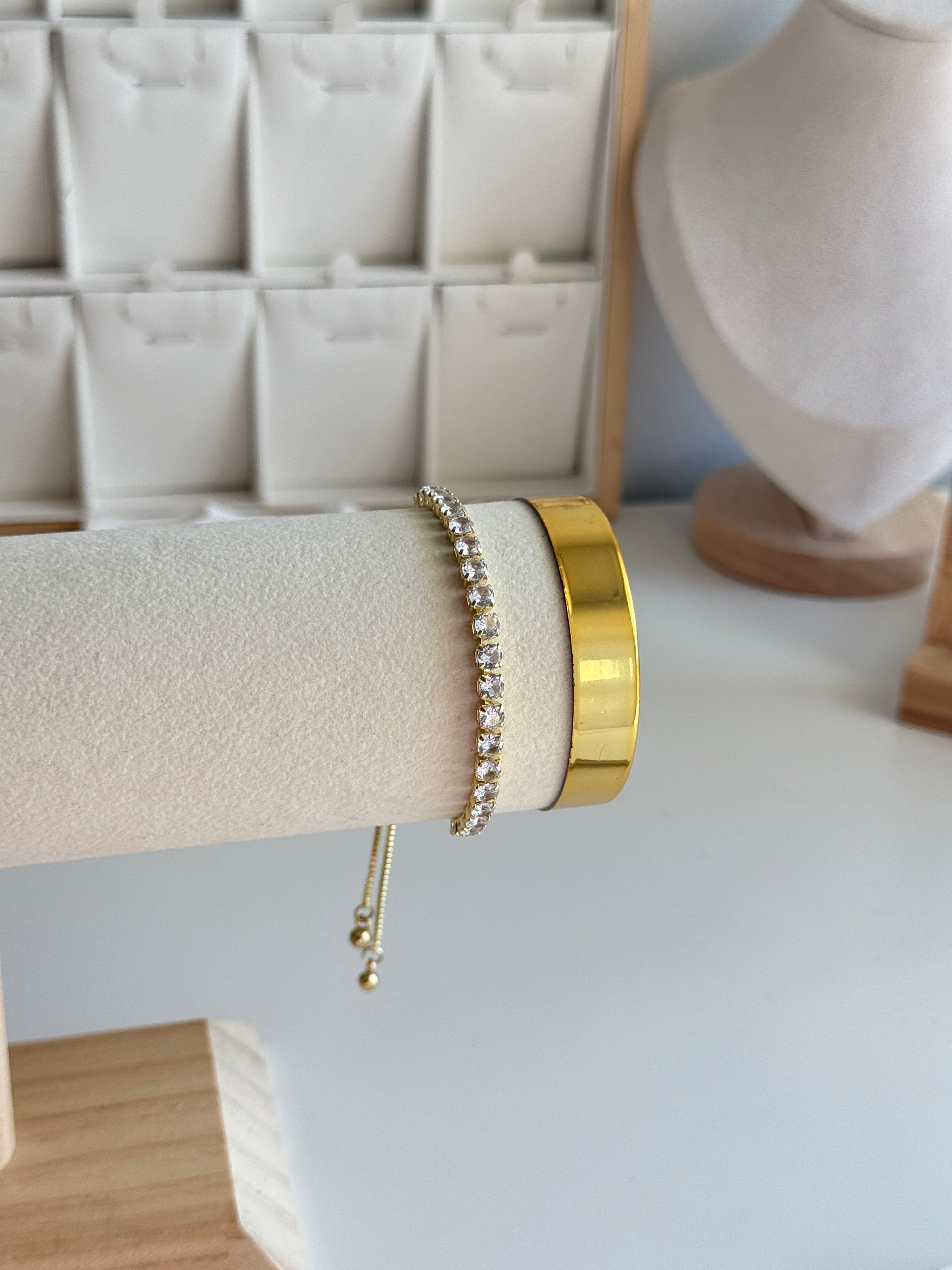 Gold Plated Adjustable Crystal Tennis Bracelet – Multiple Colors