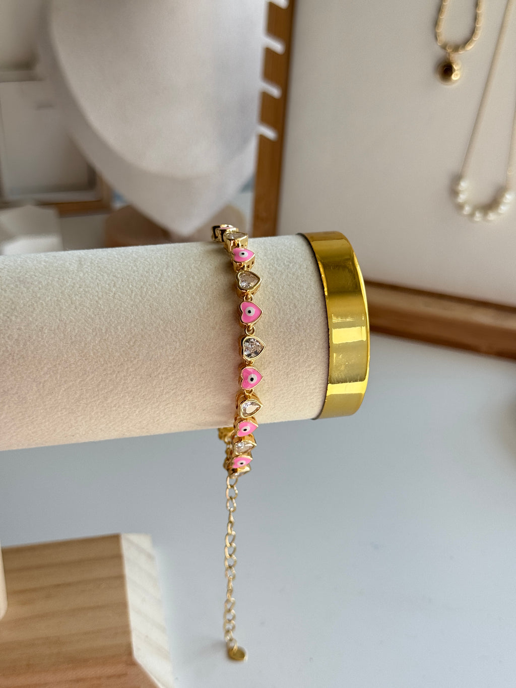 Pink Evil Eye Heart Bracelet