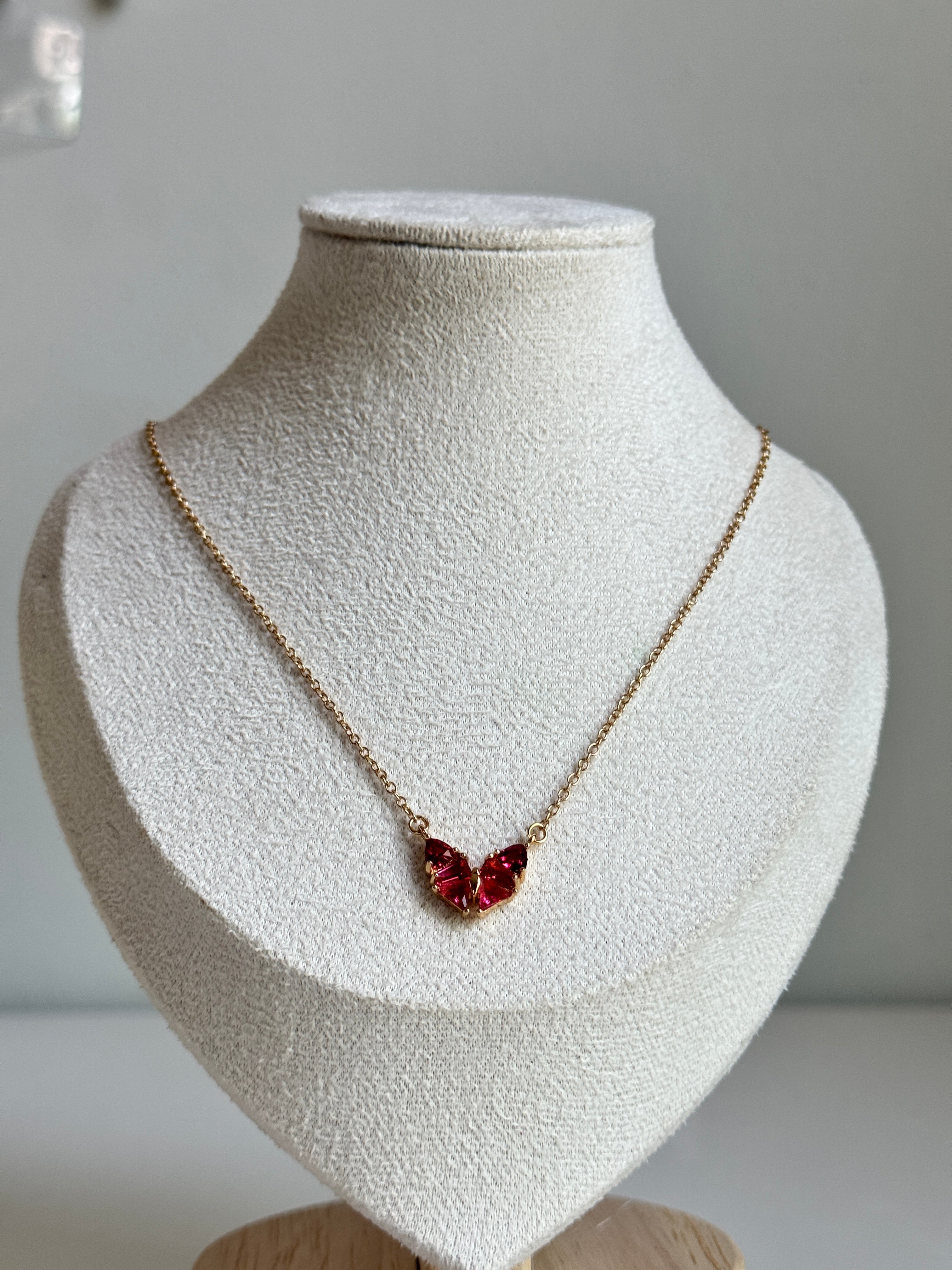 Pink Butterfly Heart Necklace