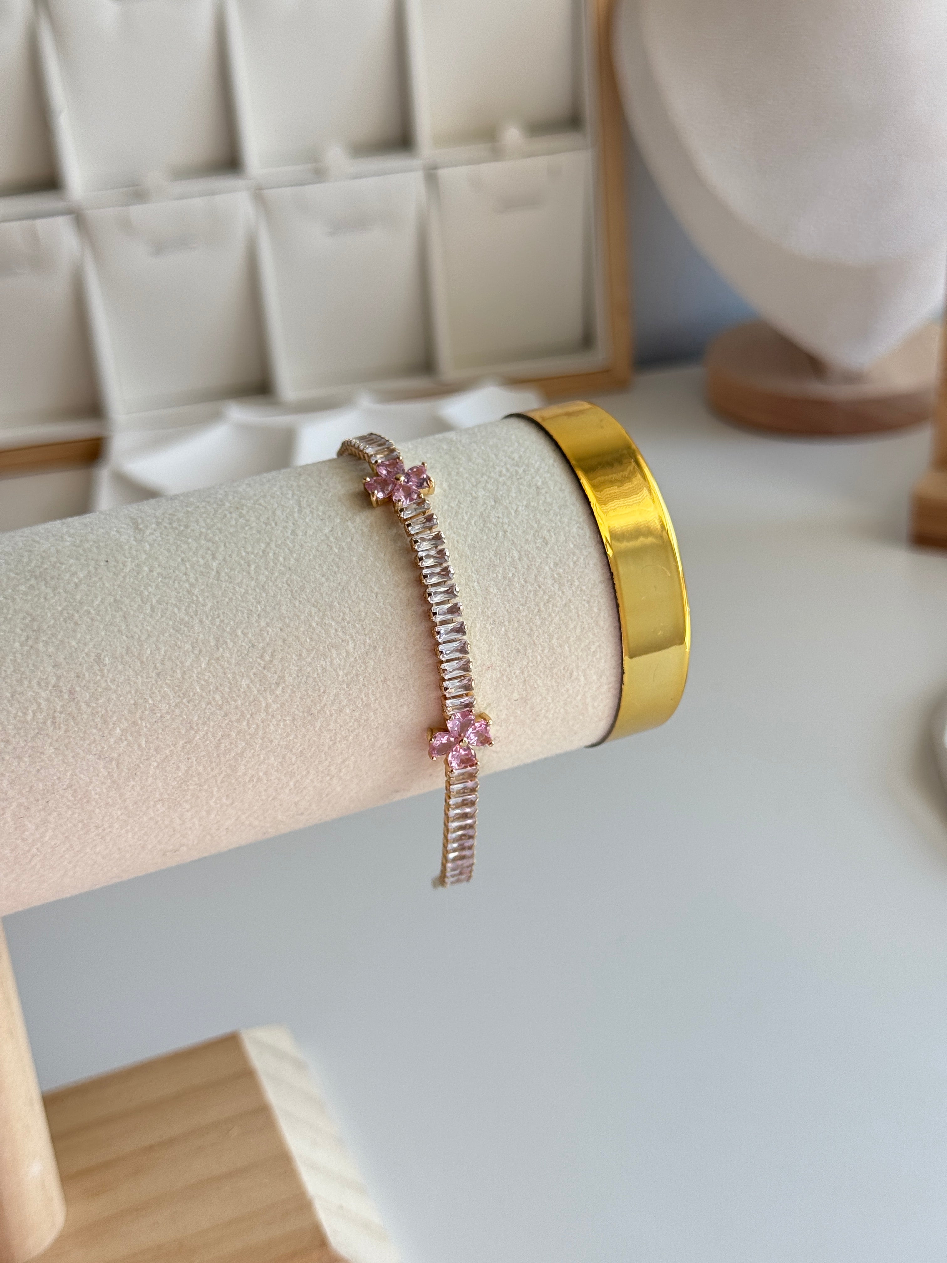 Pink Zircon Butterfly Charm Bracelet