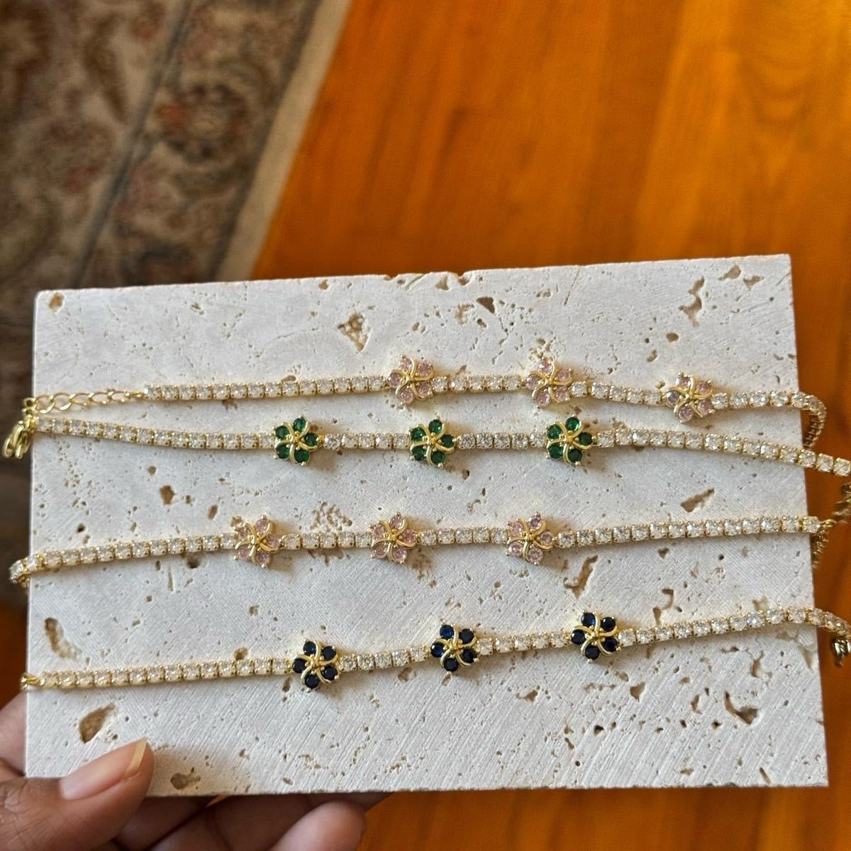 Gold Floral Tennis Bracelet