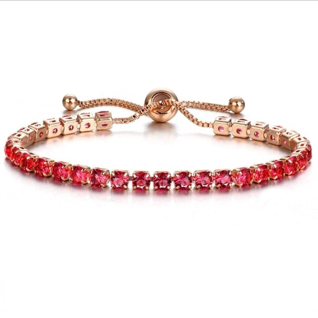 Gold Plated Adjustable Crystal Tennis Bracelet – Multiple Colors