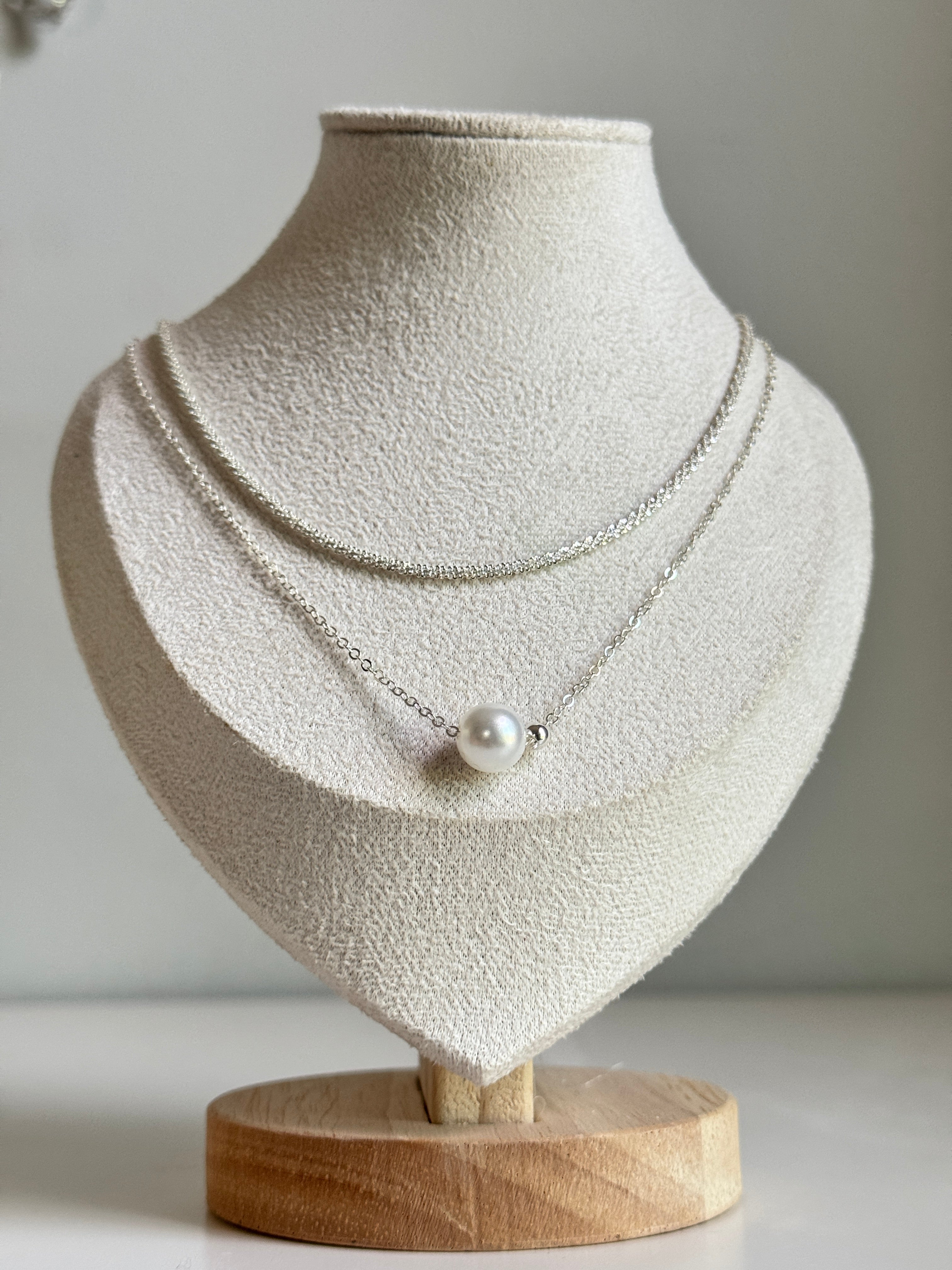 Pearl Glow Layered Necklace – Silver