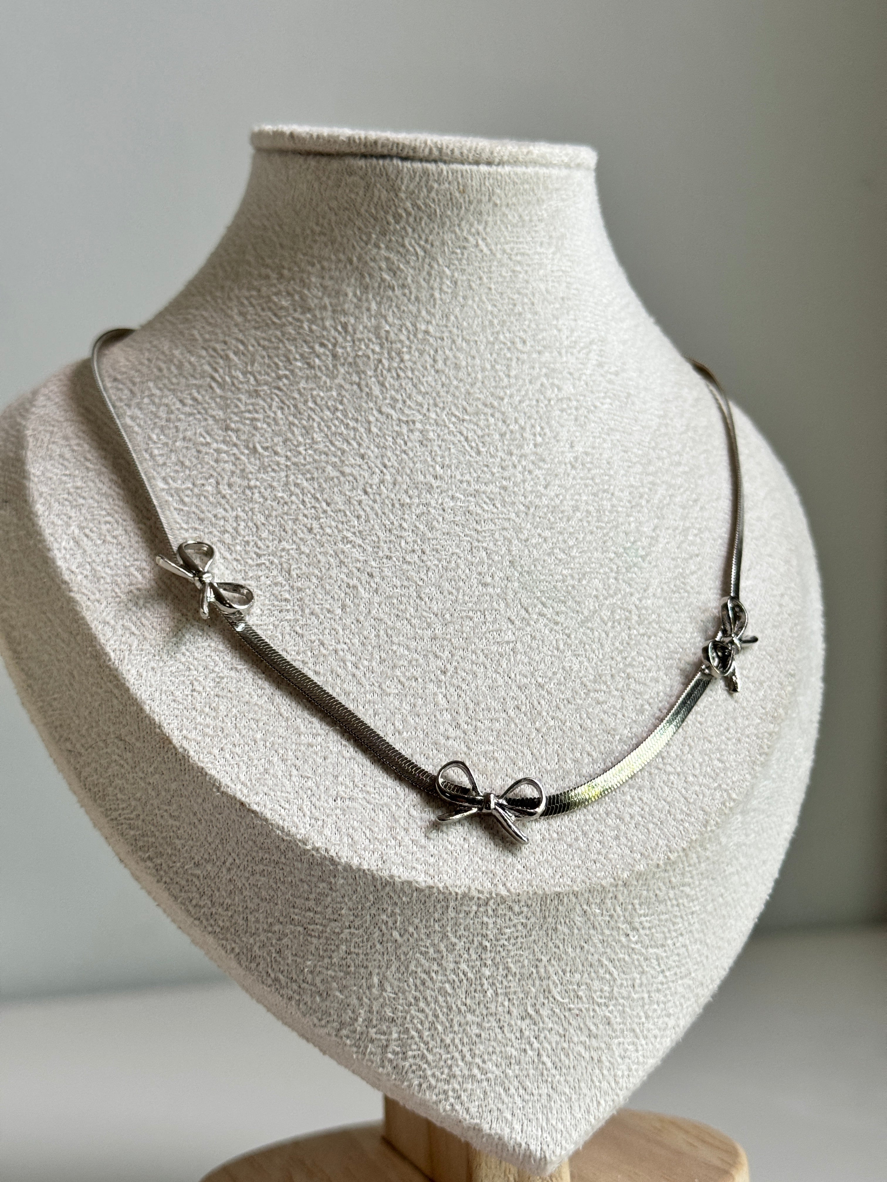 Silver Bow Snake Chain Necklace