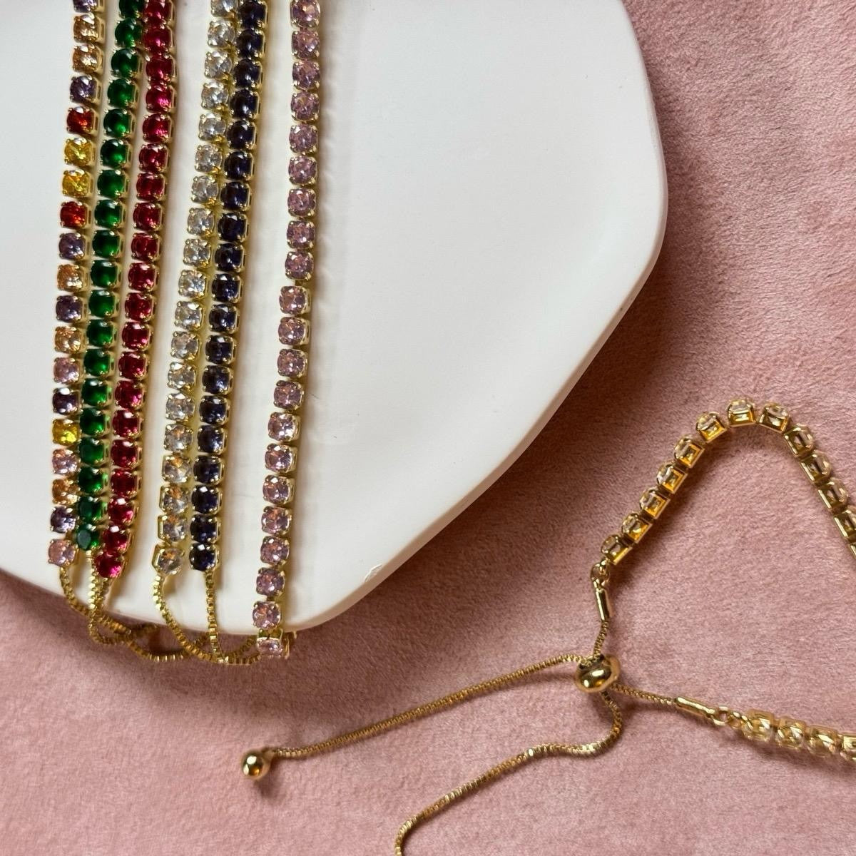 Gold Plated Adjustable Crystal Tennis Bracelet – Multiple Colors
