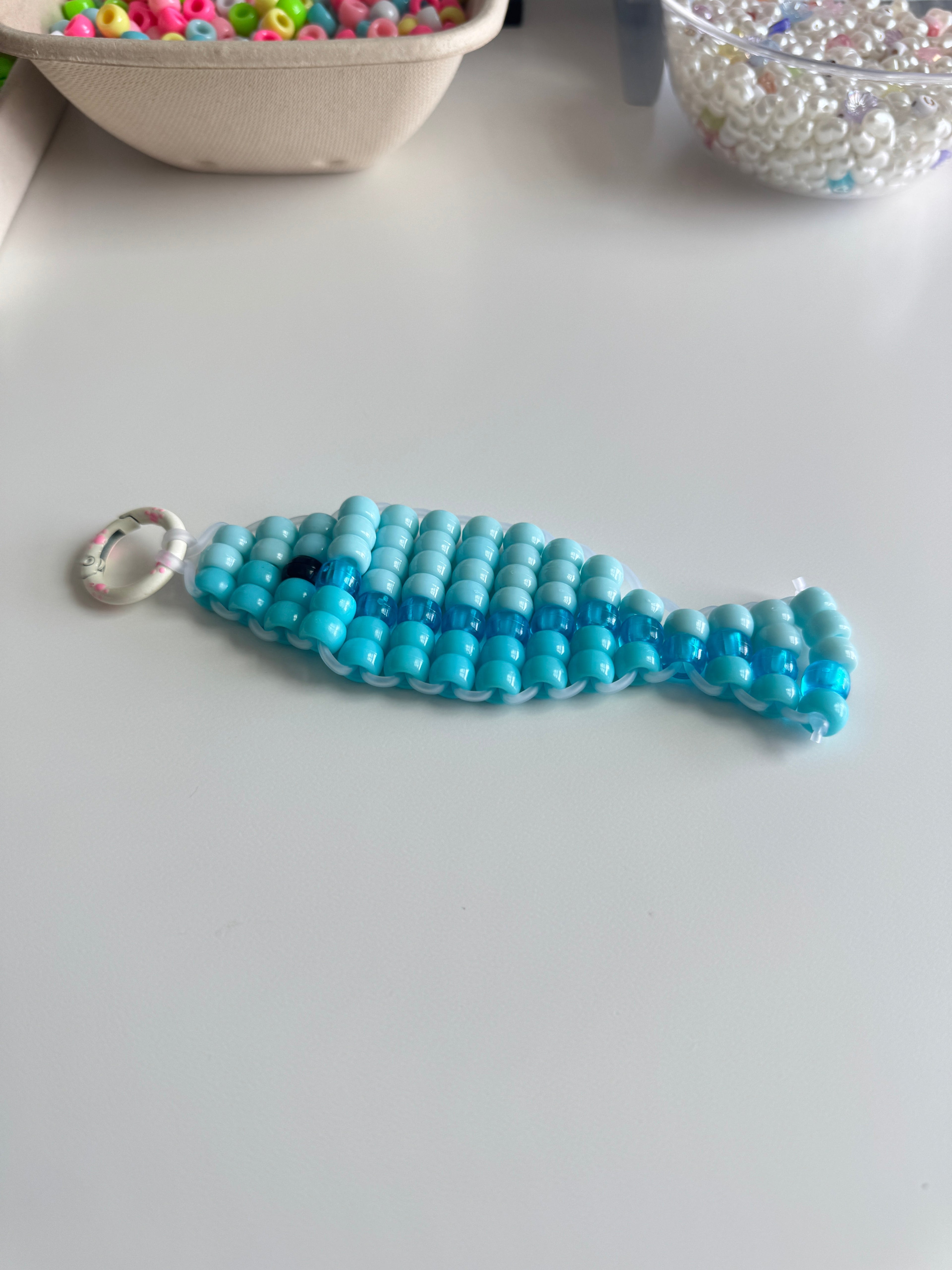 Blue Fish Pony Bead Keychain