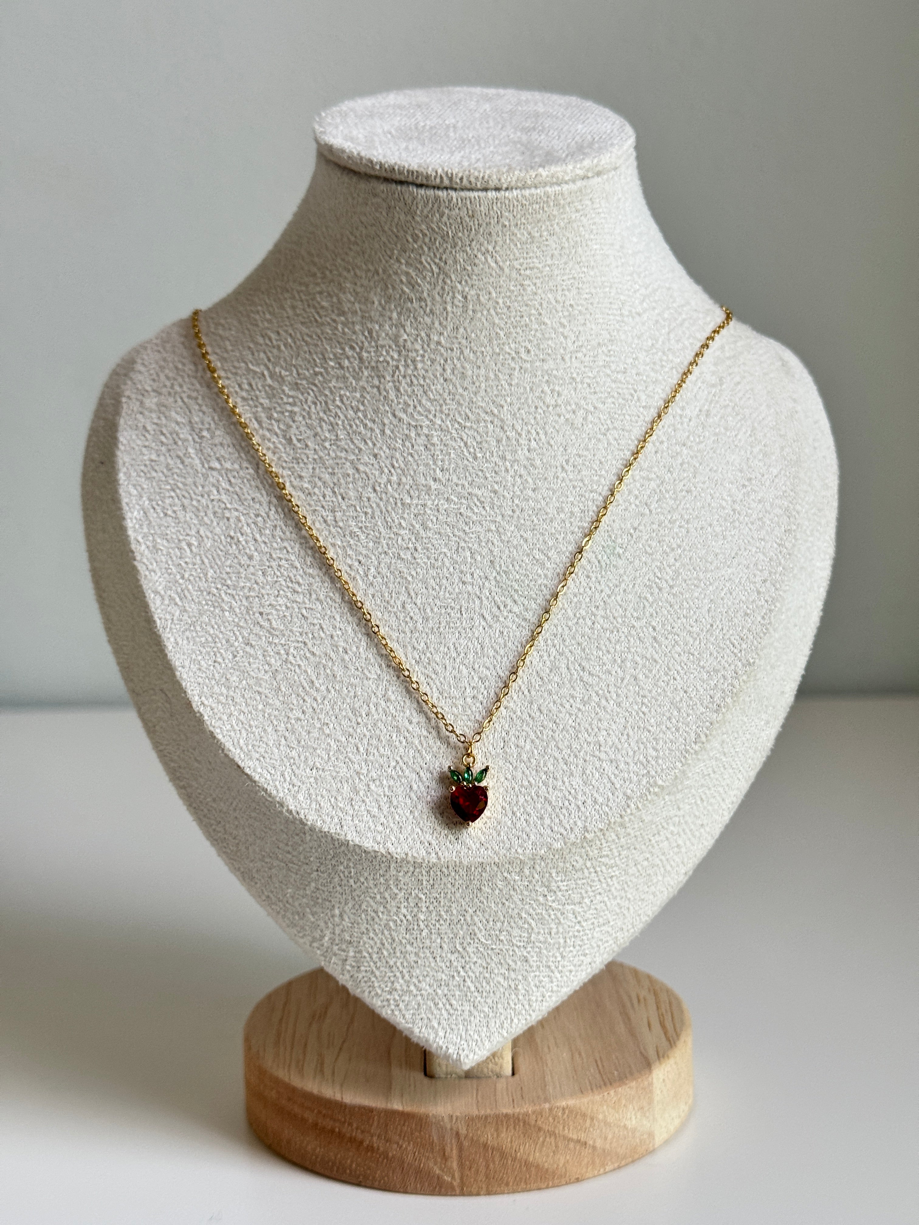 Ruby Strawberry Charm Necklace – Gold