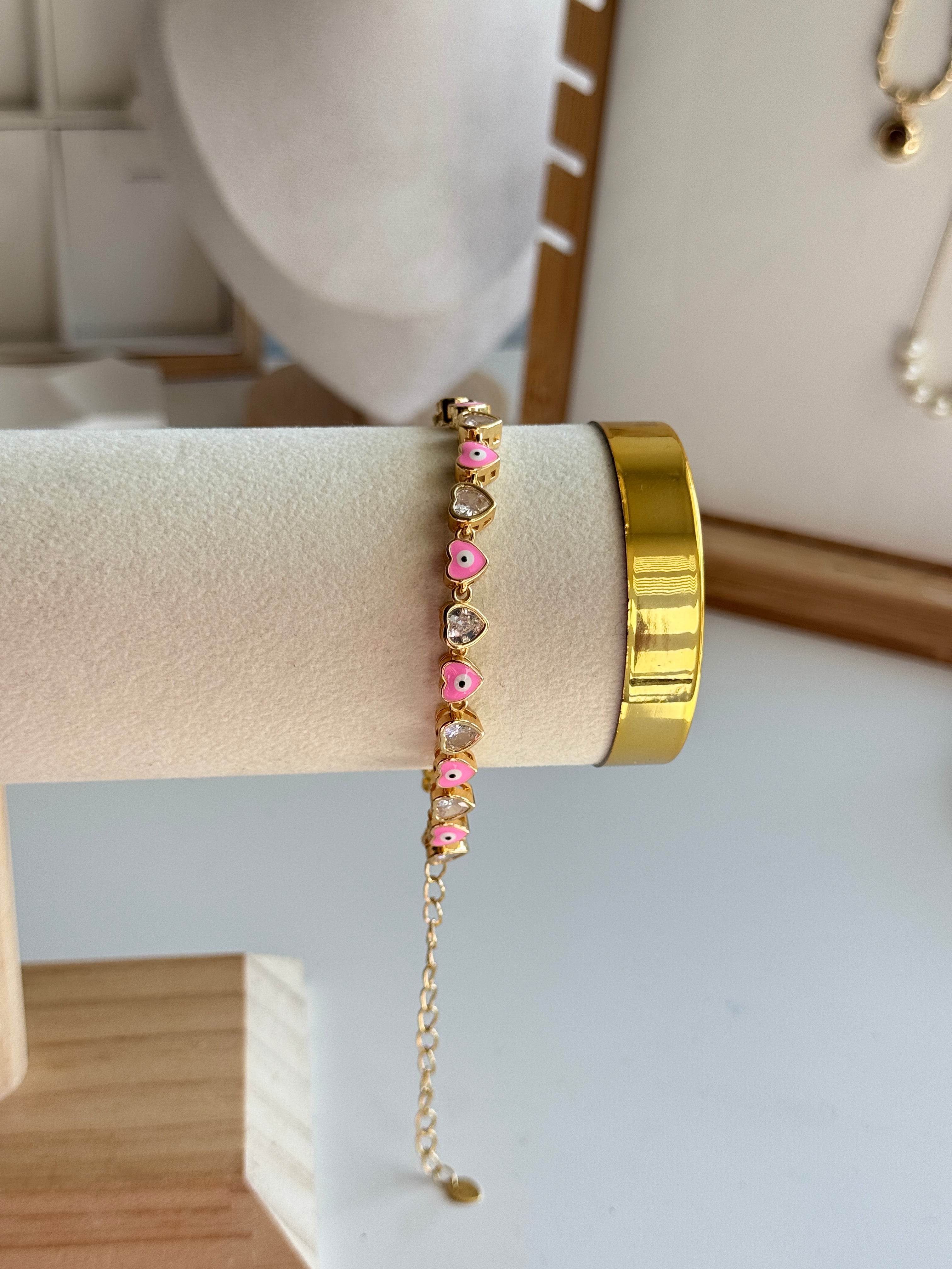 Pink Evil Eye Heart Bracelet