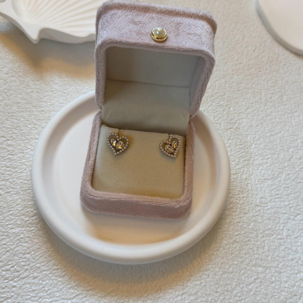 Pearl Heart Crystal Stud Earrings