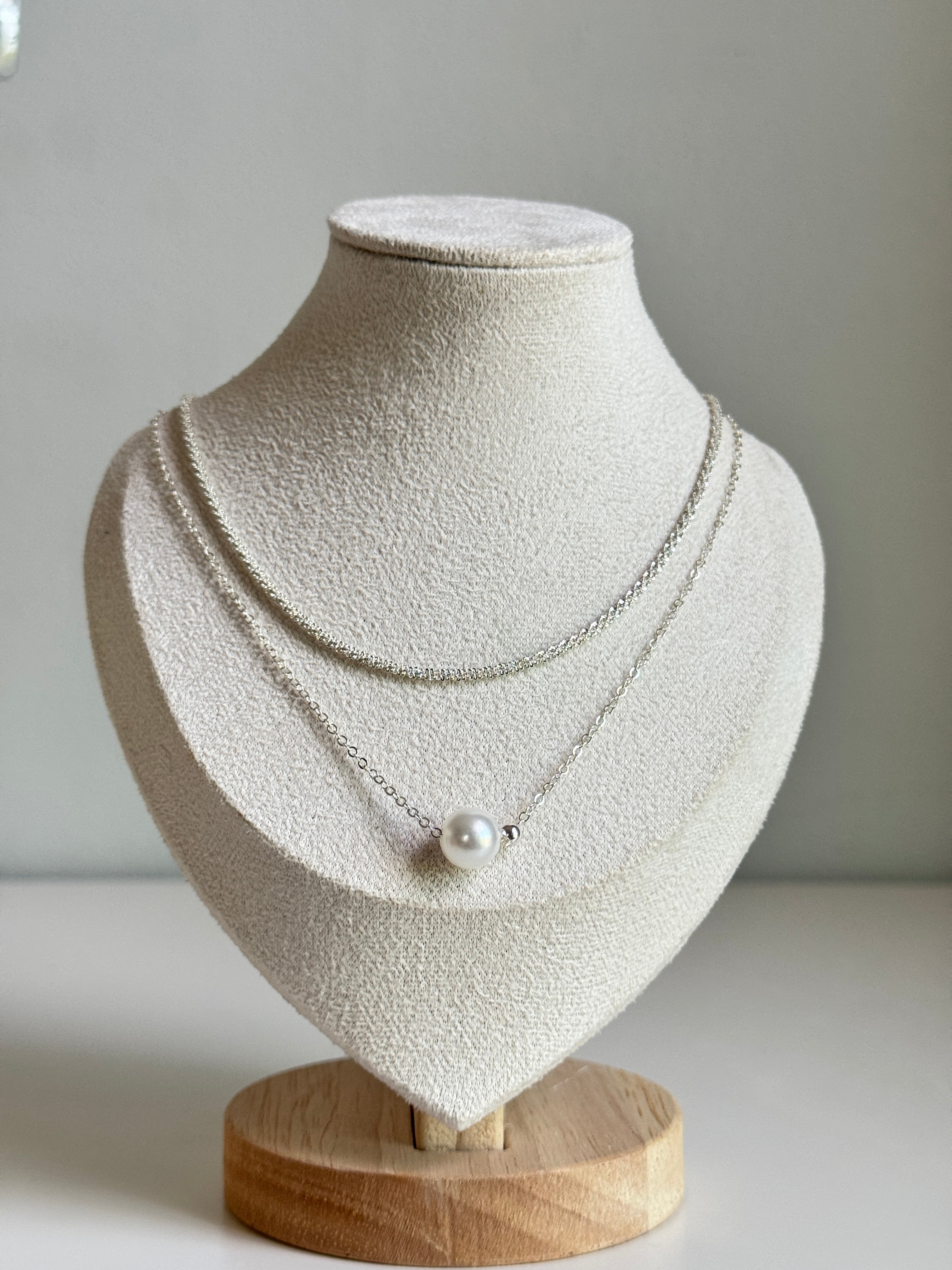 Pearl Glow Layered Necklace – Silver