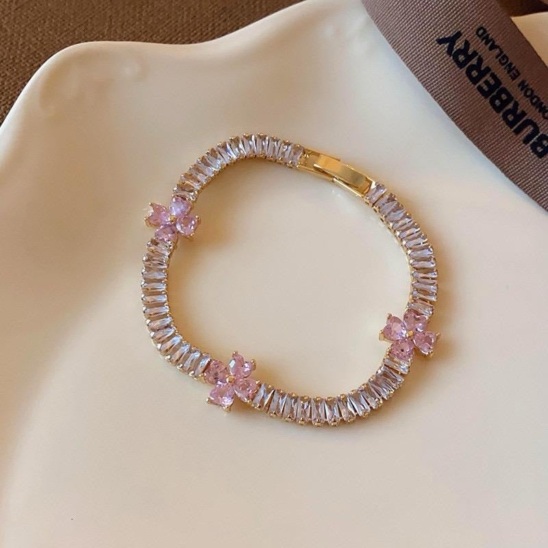 Pink Zircon Butterfly Charm Bracelet