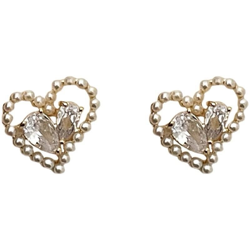 Pearl Heart Crystal Stud Earrings